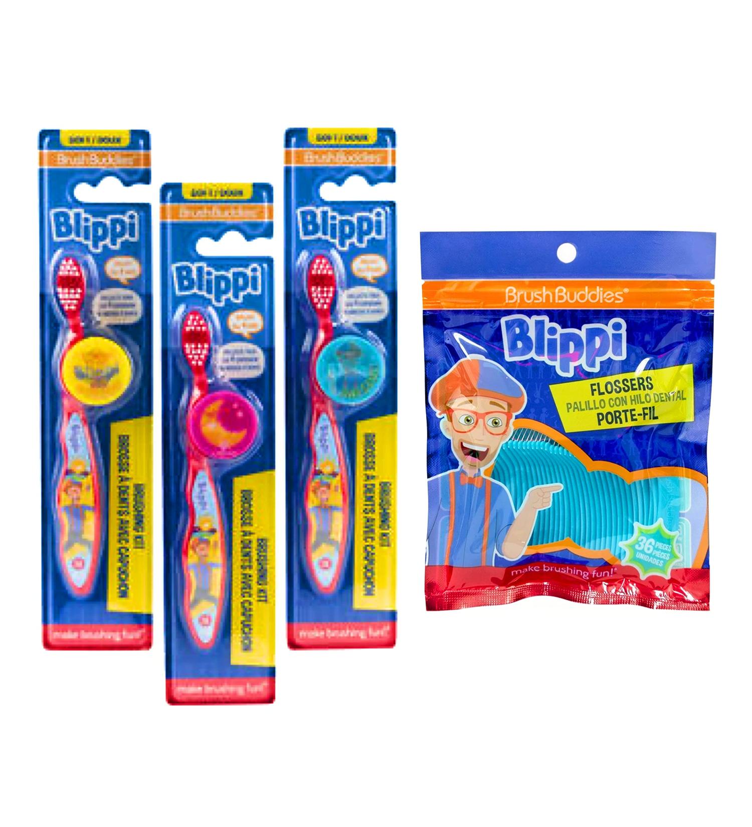 Kali Dreams Blippi Toothbrush Set with 3 Toothbrushes and Floss - Blippi 3pk Floss Included - Buy Online on GoSupps.com