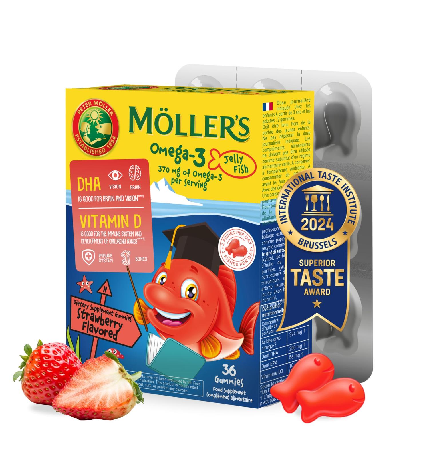 M LLER'S Omega 3 Capsules Natural Fish Oil Omega3 for Kids with DHA and EPA No Gluten Lactose or Added Sugar & Easy to Chew Strawberry Flavor 36 Capsules Strawberry 36 Count (Pack of 1) - Buy Online on GoSupps.com