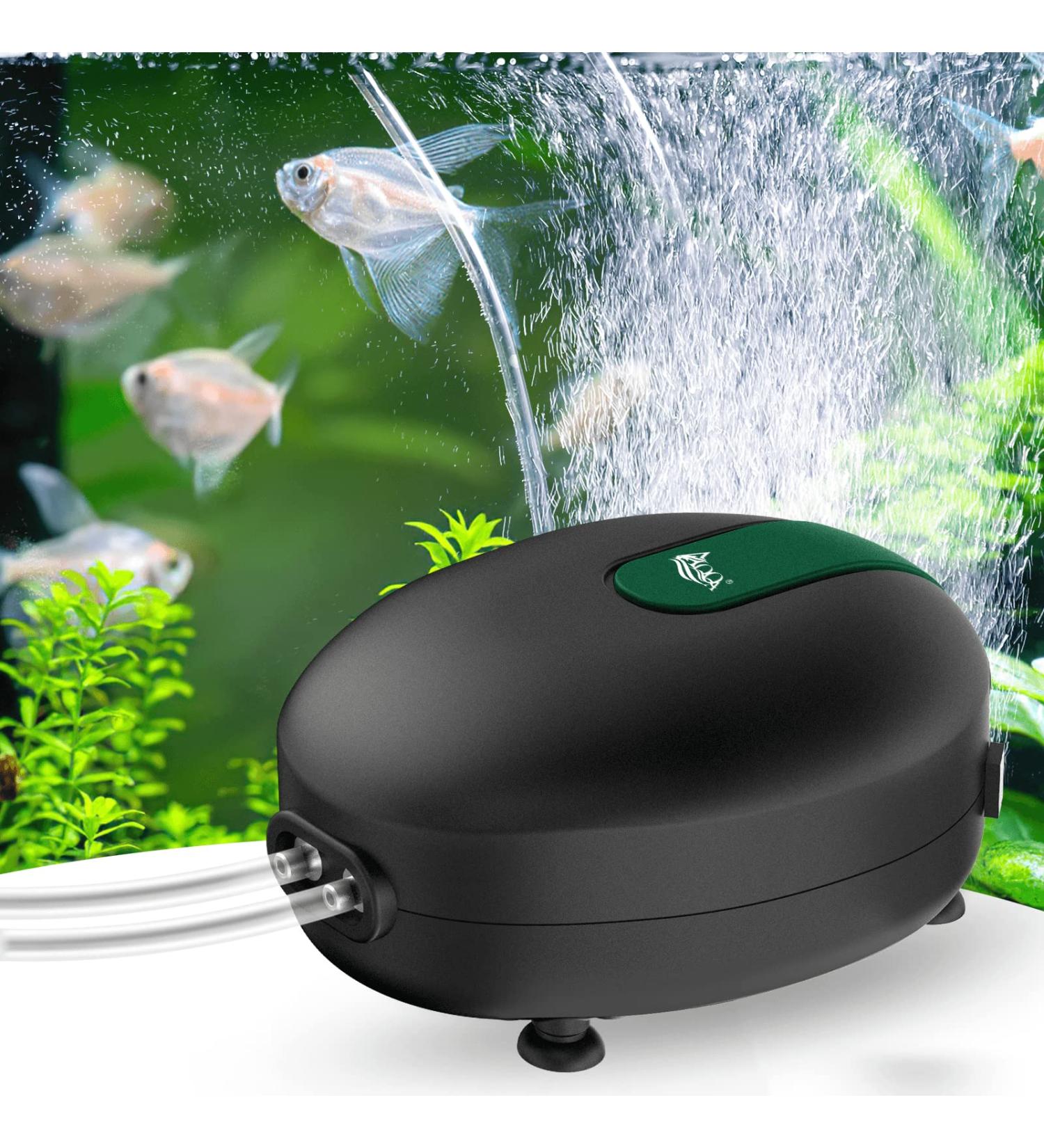 Buy AQQA Ultra Quiet Aquarium Air Pump - 5W Adjustable Oxygen Pump for Aquariums Up to 600L - Double Air Outlet - Buy Online on GoSupps.com