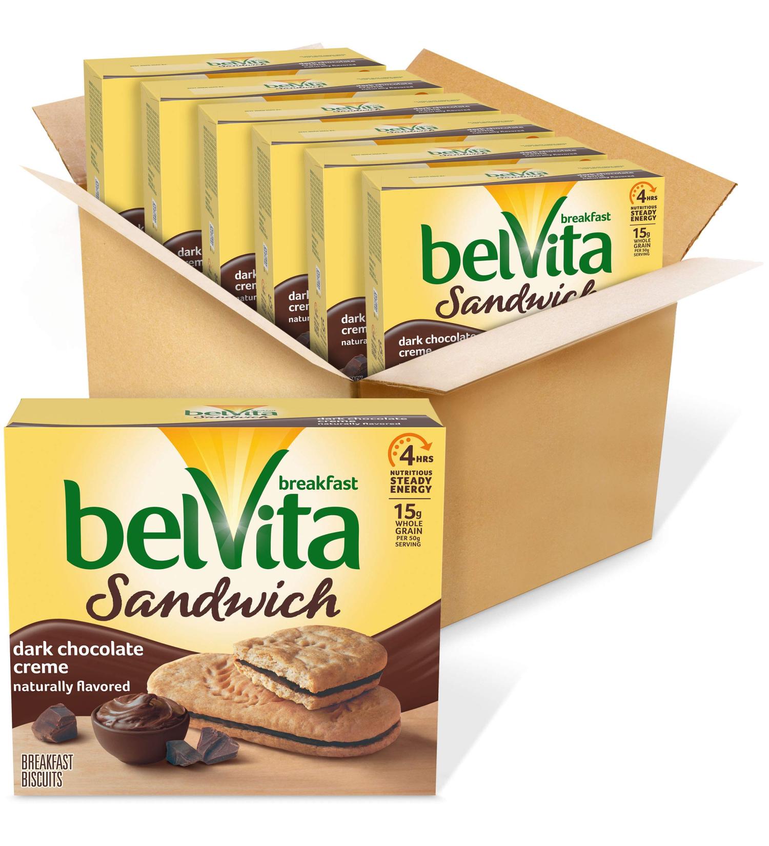 belVita Dark Chocolate Creme Breakfast Biscuits - 6 Boxes x 5 Packs - 2 Sandwiches Per Pack - Buy Online on GoSupps.com