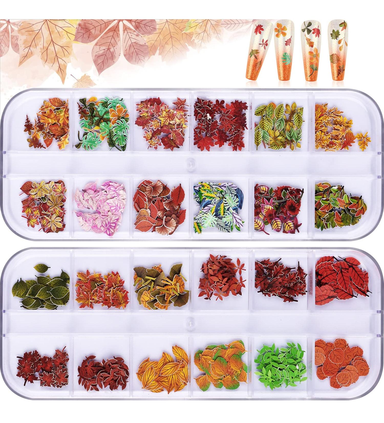 Kalolary Maple Leaves Nail Art Sequins - 3D Fall Stickers & Glitter Flakes for Autumn Nail Decor - Buy Online on GoSupps.com
