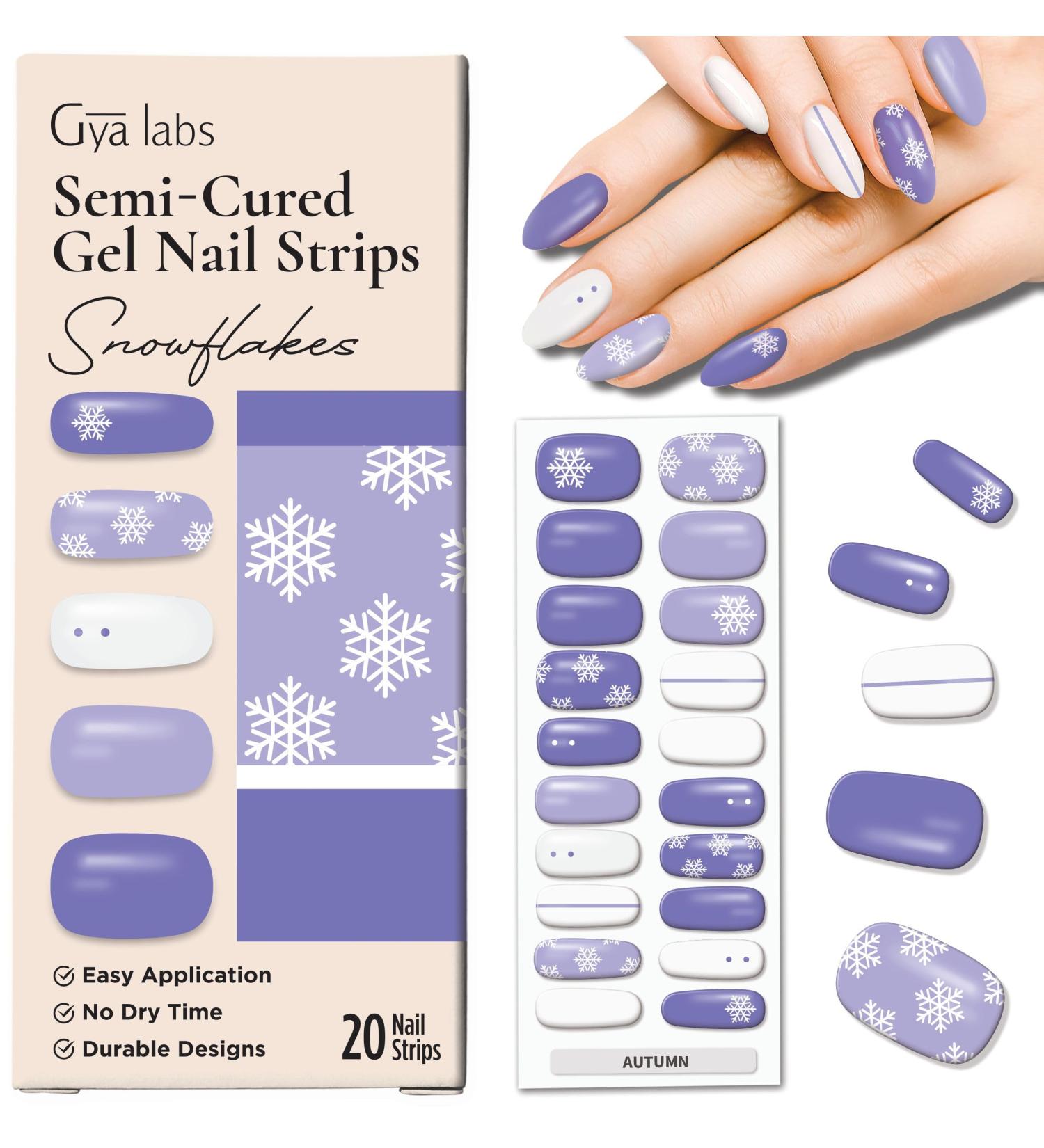 Gya Labs Nail Stickers - Seasonal Snowflake Design | Long Lasting Semi Cured Gel Nail Strips (20 Pcs) - Nail Art Kit for Women - Buy Online on GoSupps.com