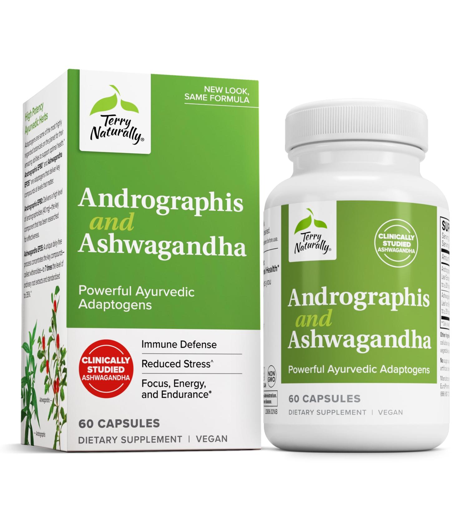 Terry Naturally Andrographis and Ashwagandha - Immune System Support Supplement - Support Energy & Healthy Stress Response - Energy Support Supplement - 60 Capsules (60 Servings) - Buy Online on GoSupps.com