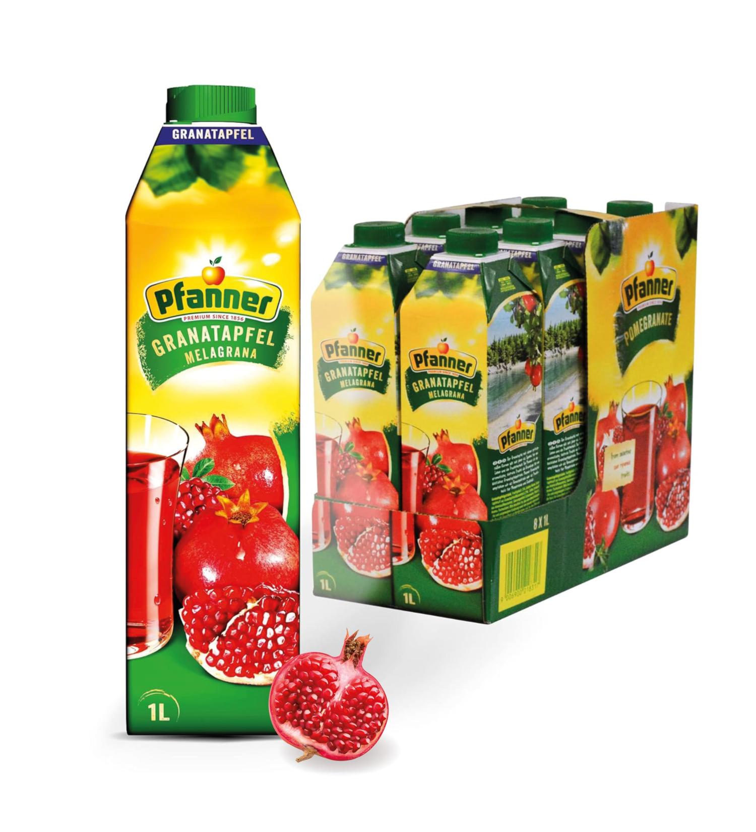 Pfanner Pomegranate Fruit Drink (8 x 1L) - 25% Fruit Content - Bulk Pack Pomegranate Beverage for Refreshing Taste - Buy Online on GoSupps.com