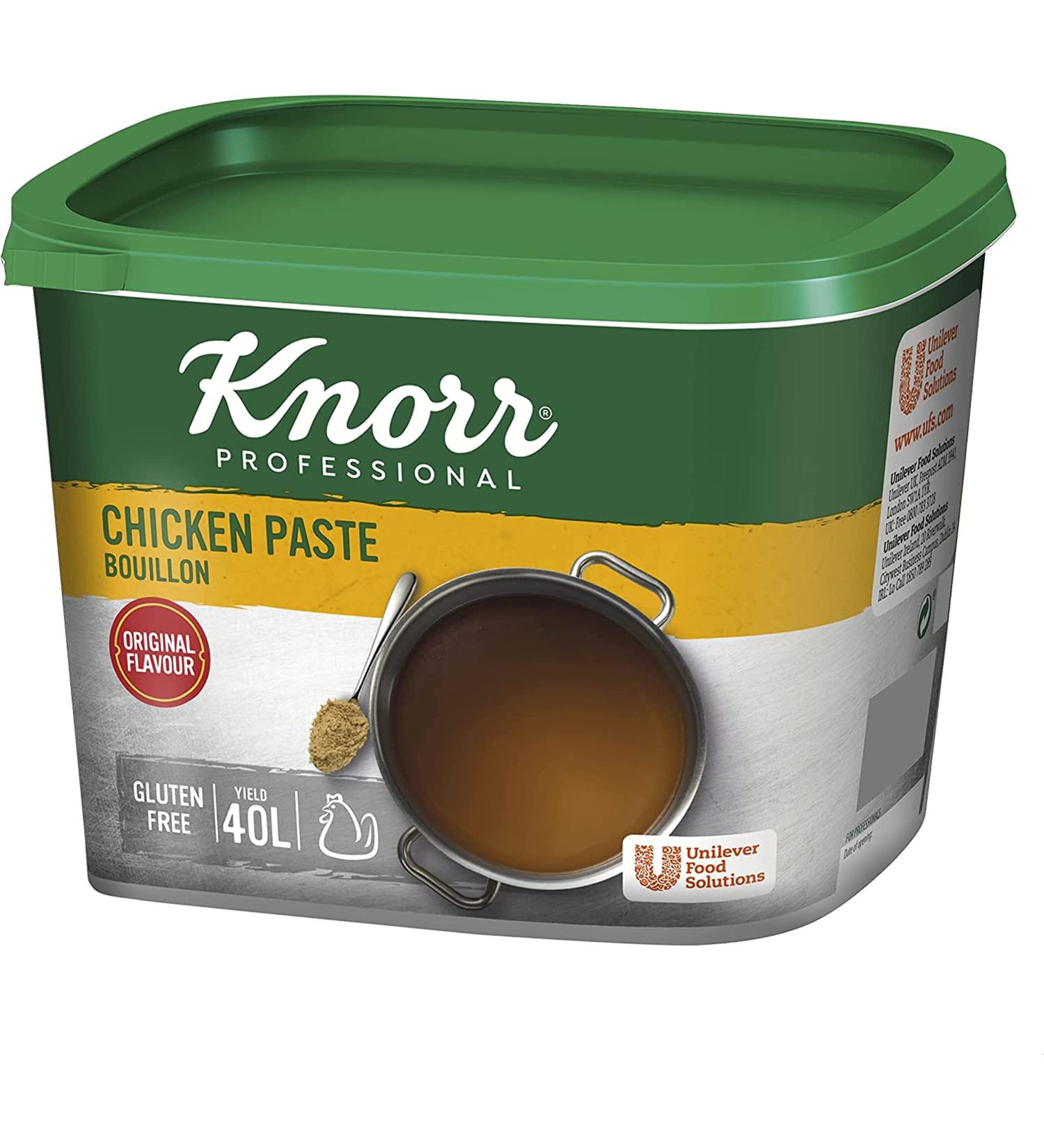 Knorr Gluten Free Chicken Paste Bouillon 1 kg yield 40 L. Voted best chicken stock by the Chefs' Choice awards