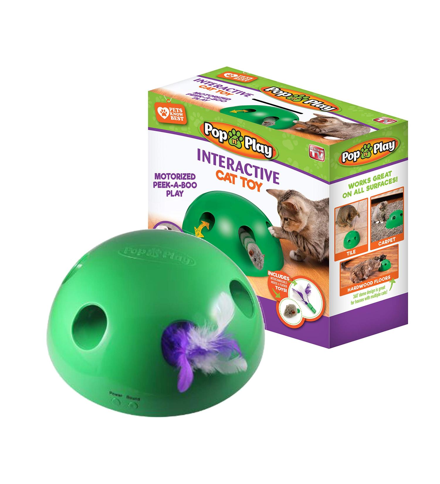 Pop N Play Interactive Motion Cat Toy | Electronic Smart Feather & Mouse Teaser | Cat Mouse Squeak Sound | Auto Shut Off | Best Cat Toy Ever! - Buy Online on GoSupps.com