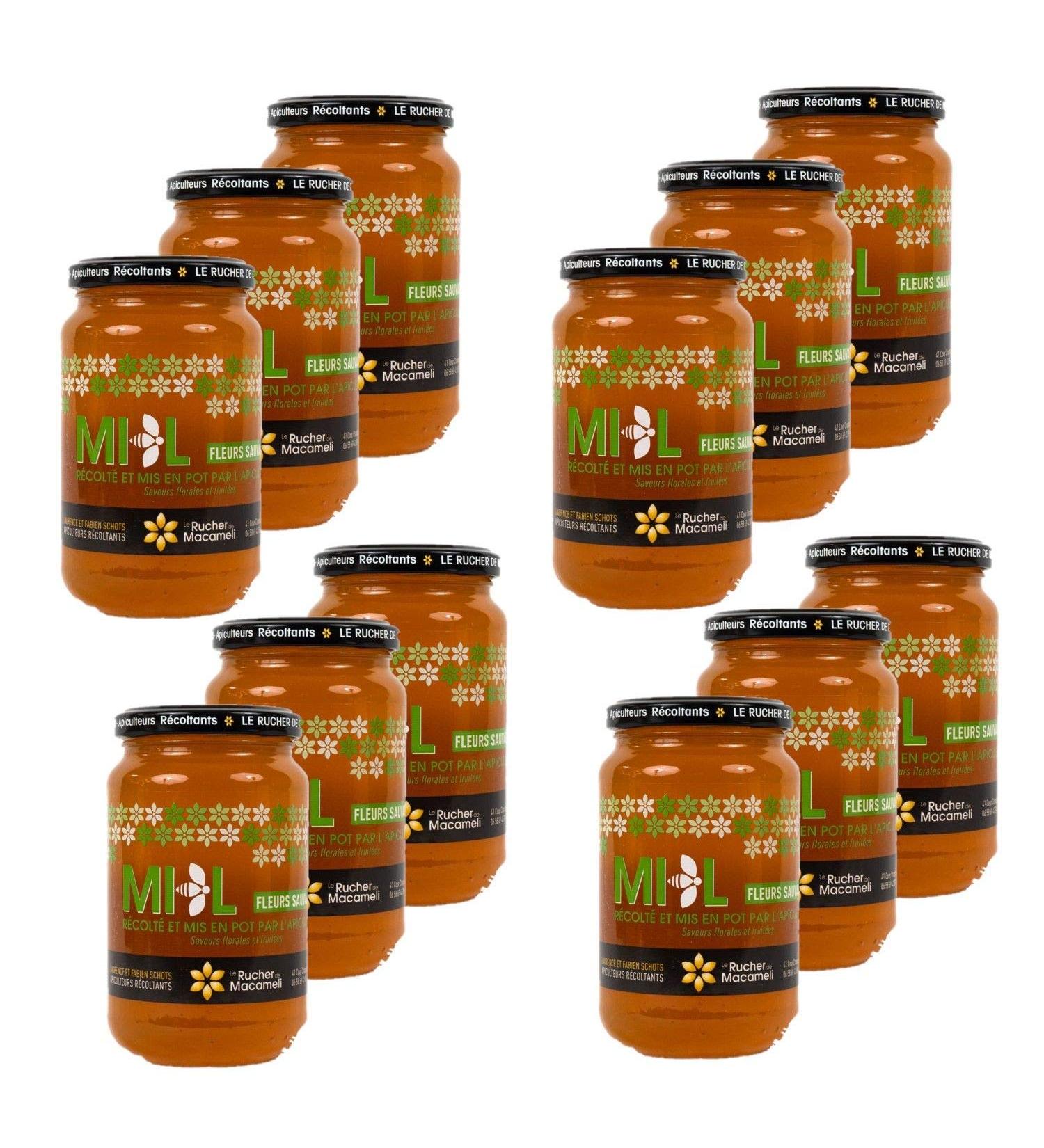 Set of 12 Wild Flower Honey – Monts du Lyonnais – Rhône Alpes – Le Rucher de Macameli – Pot 500 g