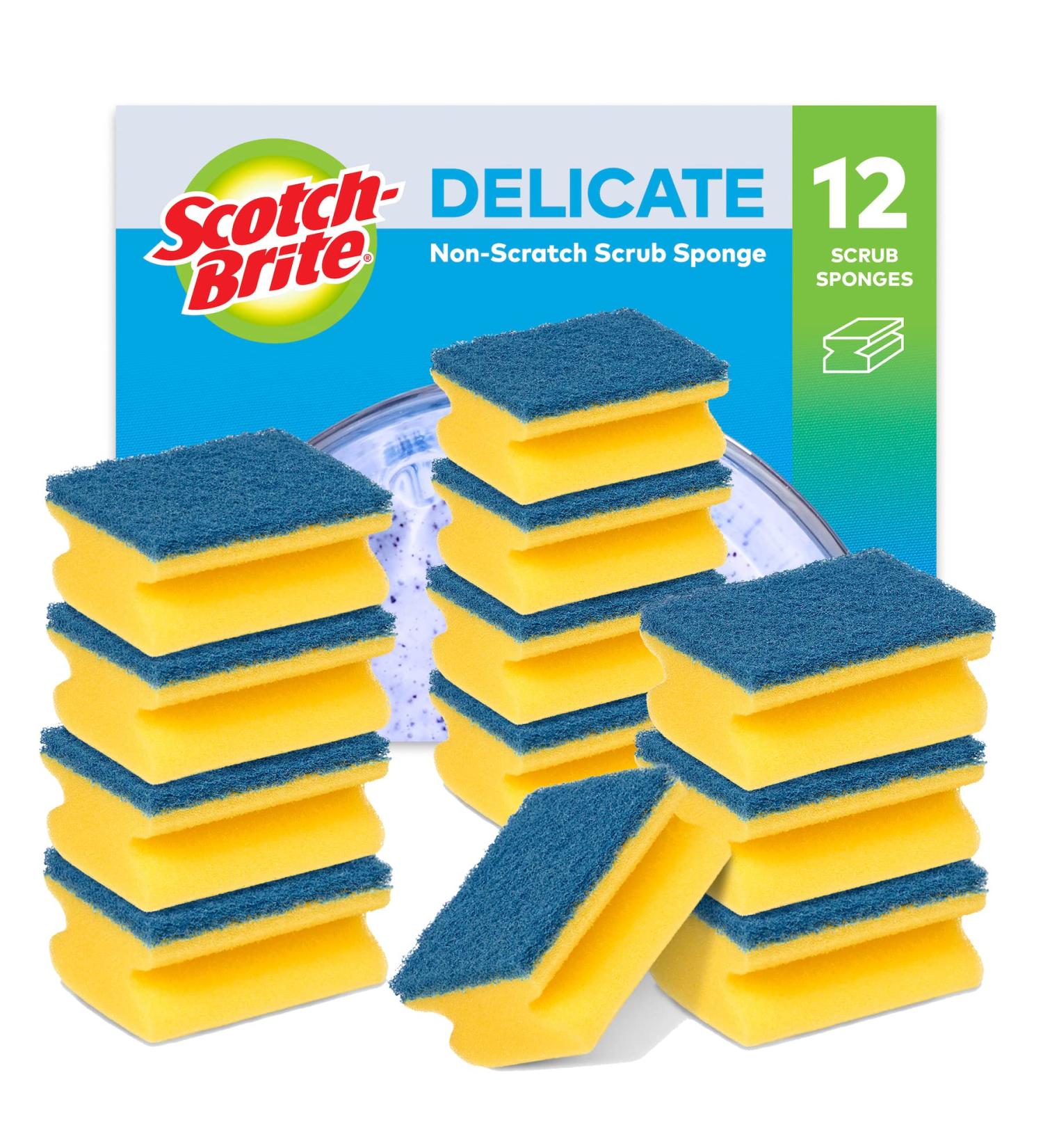 Scotch-Brite Delicate Non-Scratch Sponge Scourer 12 Pack - Non-Scratch Nailsaver Sponge for Non-Stick Cookware and Glass - Blue - Buy Online on GoSupps.com