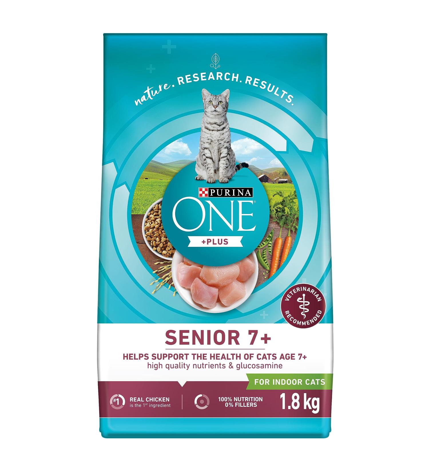 Purina ONE +Plus Senior Dry Cat Food Chicken - 1.8 kg Bag Pet Food - Buy Online on GoSupps.com