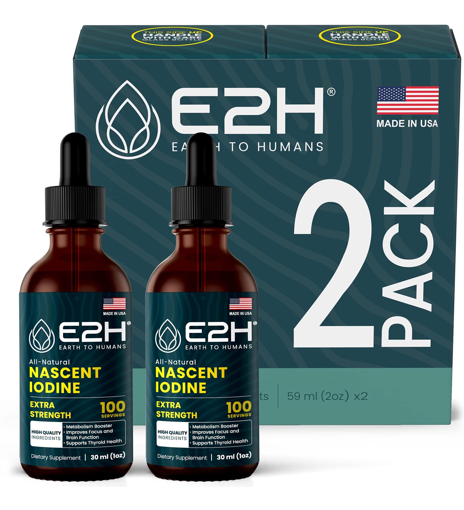 E2H Vegan Liquid Iodine - Thyroid Support and Cognitive Function - Boost Your Metabolism and Energy Levels - Vegan - Non-GMO (2 Bottles) 1 Fl Oz (Pack of 2) - Buy Online on GoSupps.com