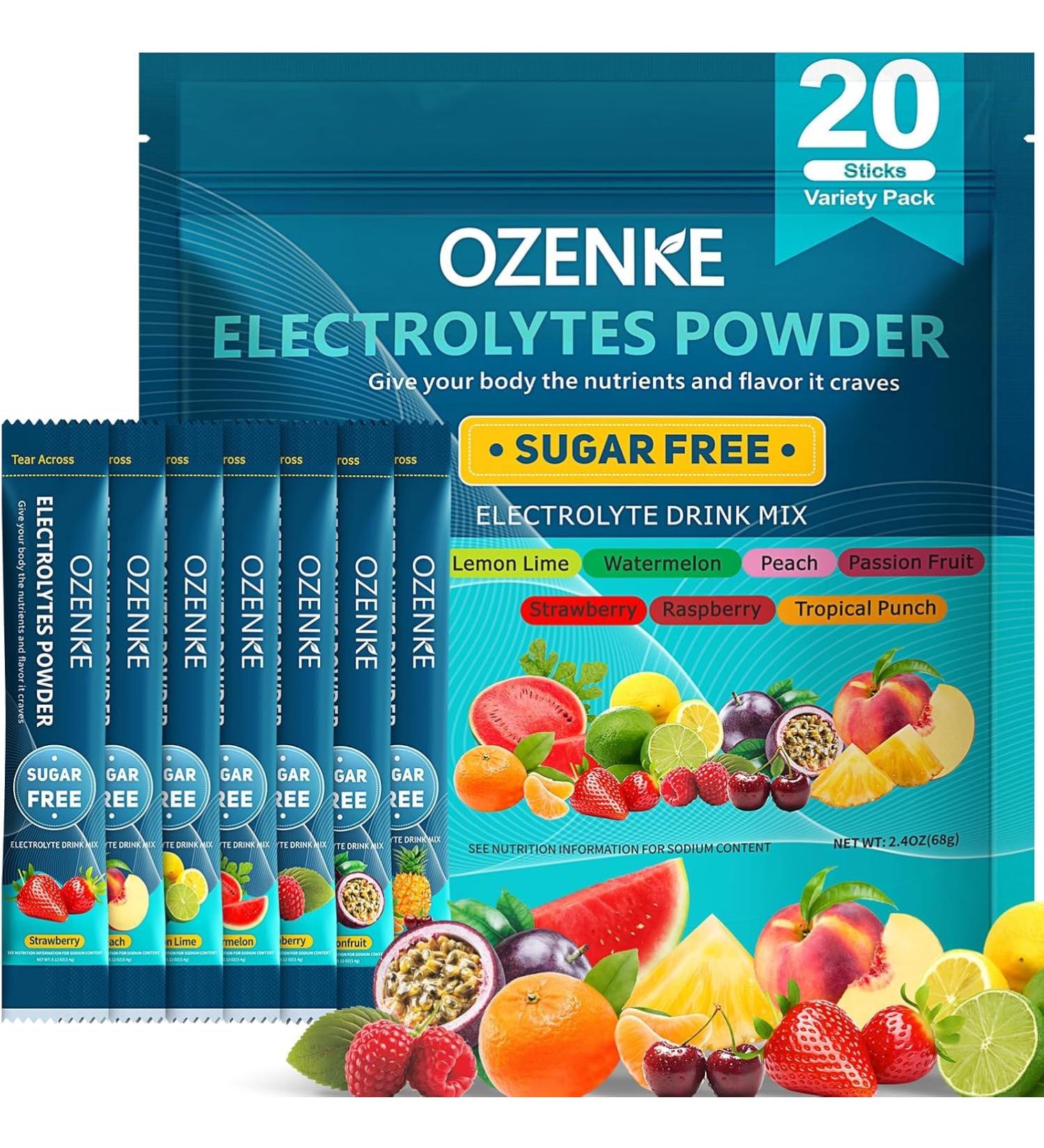 Electrolytes Powder Packets, Hydration Packets, Electrolytes Powder No Sugar, Portable Electrolyte Drink Mix for Rapid Hydration, Sugar Free & Low Sodium | 0 Calorie | 7 Flavors | 20 Sticks Variety Pack 0.12 Ounce (Pack of  - Buy Online on GoSupps.com