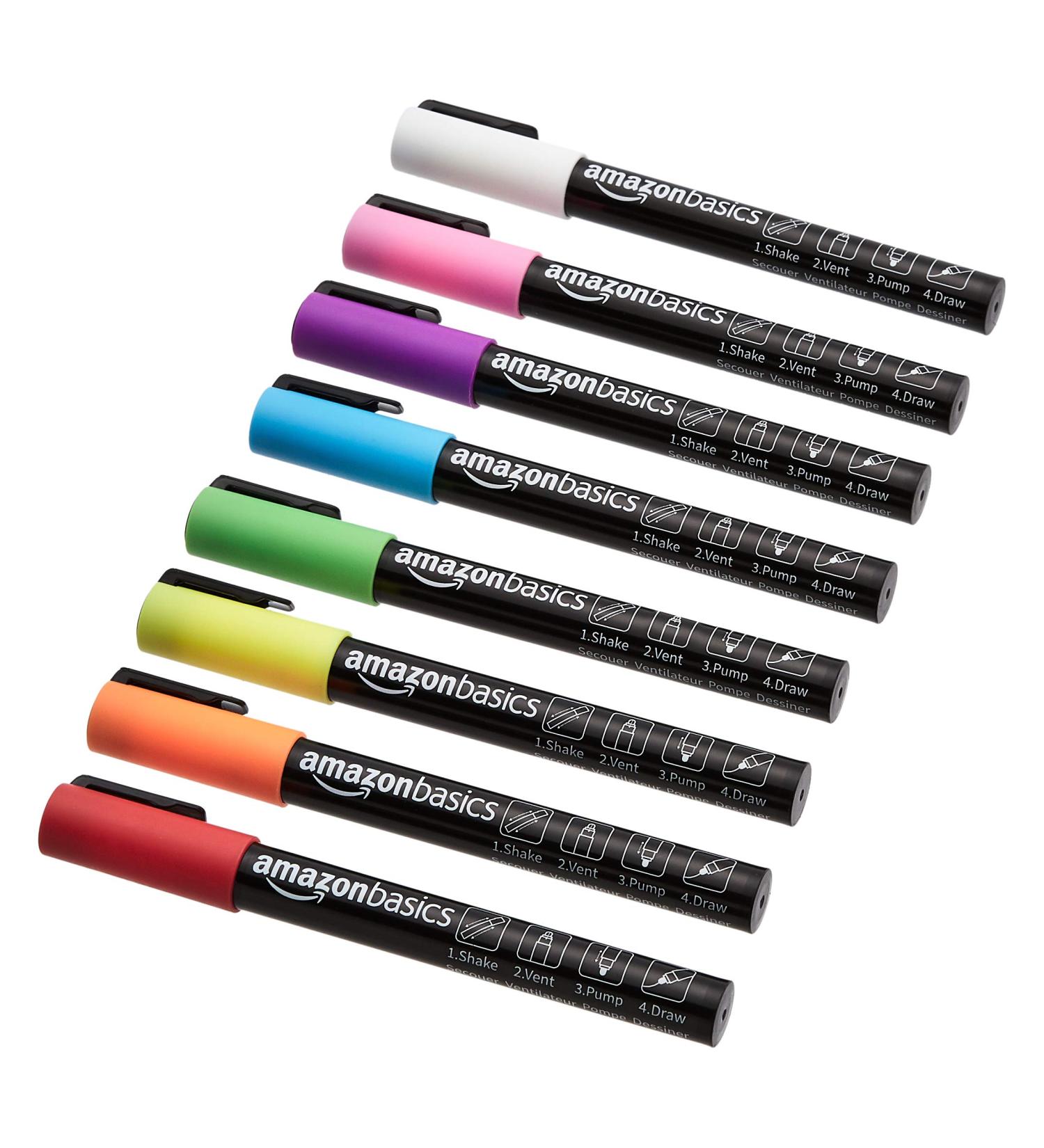 Amazon Basics Bullet/Chisel Reversible Tip Chalk Markers  Bright Colors  Fine Point Bright Colors Fine Point - Buy Online on GoSupps.com