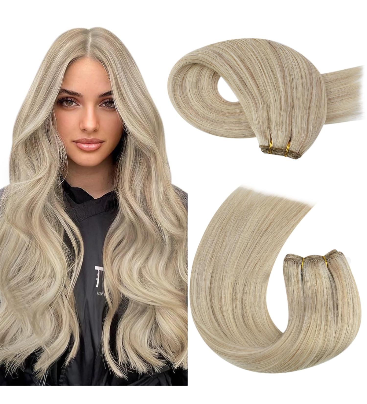 Moresoo Double Weft Human Hair Extensions Ash Blonde & Platinum Blonde - 14 Inch(Pack of 1) - Buy Online on GoSupps.com