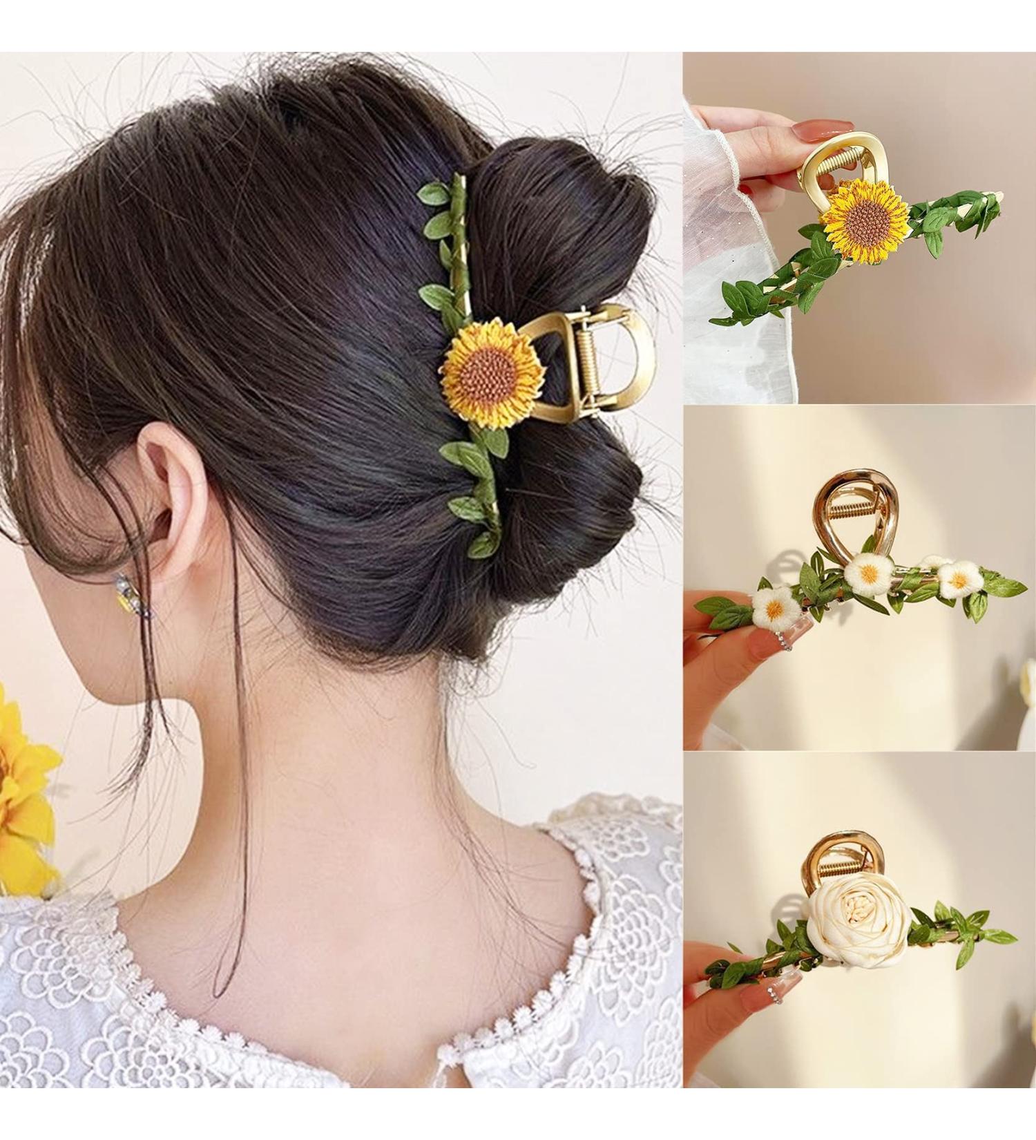 3PCS Flower Hair Claw Clips - Cute Metal Shark Clips for Women and Girls - Buy Online on GoSupps.com
