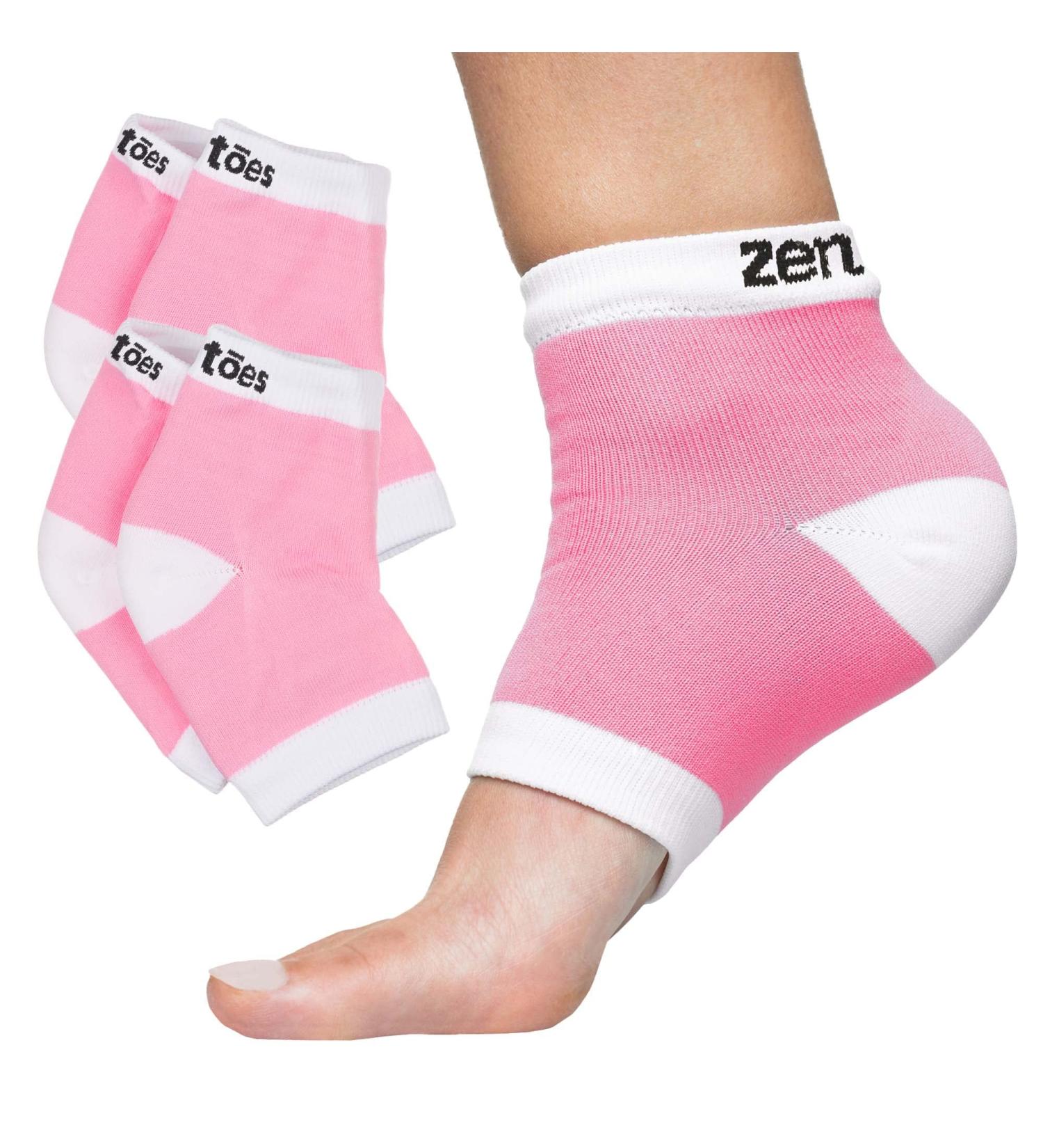 ZenToes Moisturizing Heel Socks - 2 Pairs Gel Lined Toeless Spa Socks for Dry, Cracked Heels - Heal While You Sleep - Regular Pink - Buy Online on GoSupps.com