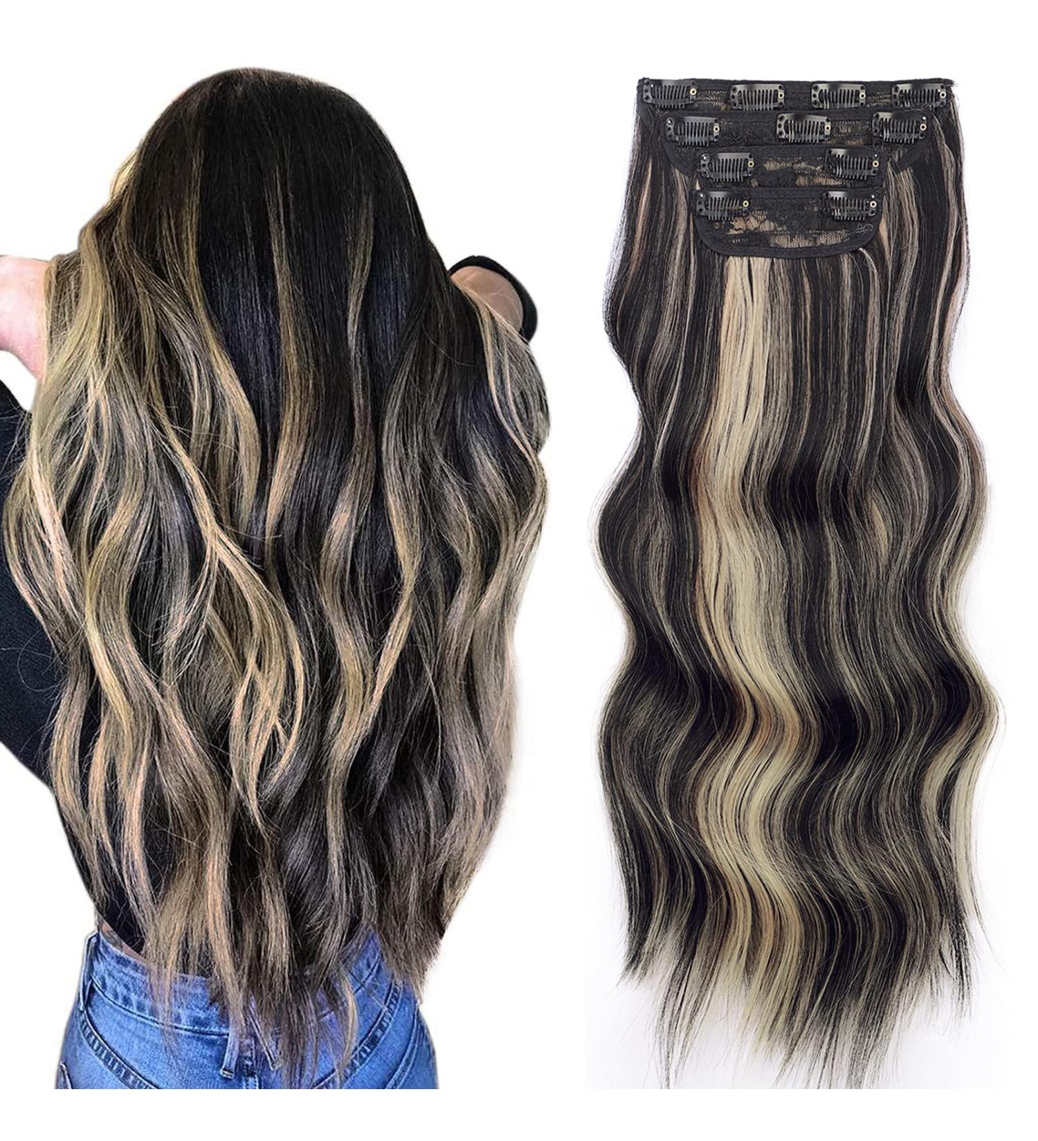 Vigorous Wavy Hair Extension: Black Mix Blonde 20 Clip-in Synthetic Hairpiece - Buy Online on GoSupps.com