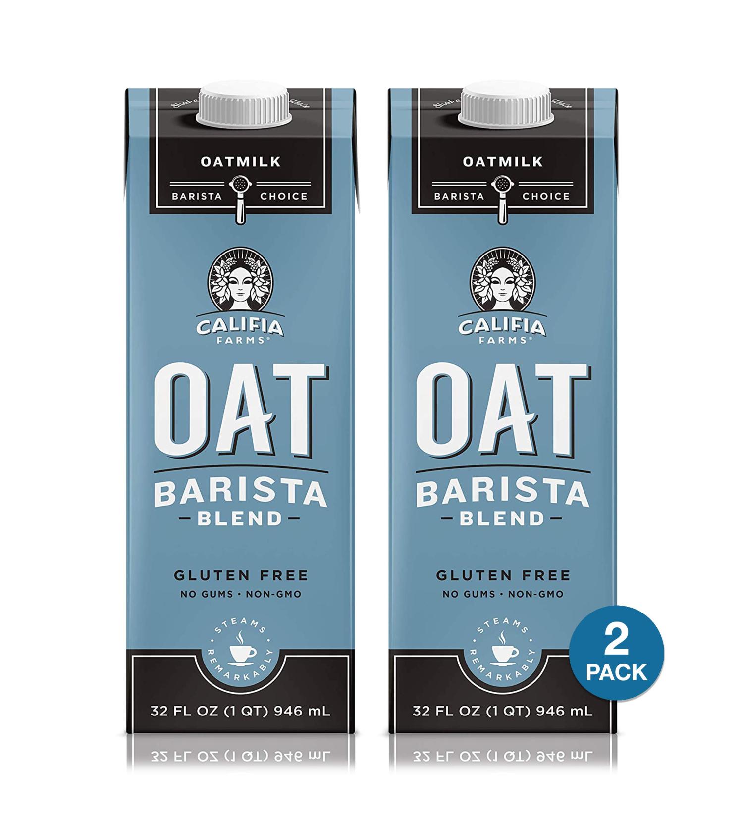 Califia Farms Unsweetened Oat Milk Barista Blend, 32 Ounce (Pack of 2)