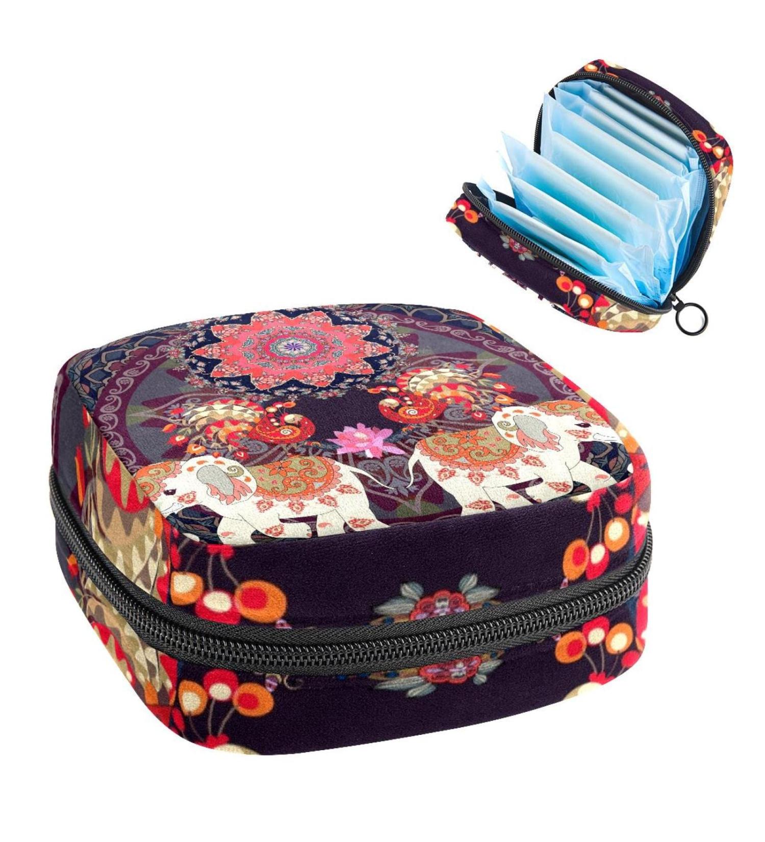 Women's Portable Period Kit - Elephant Flower Geometry Pattern Storage Pockets by Bonds | Perfect Feminine Product Bag - Buy Online on GoSupps.com