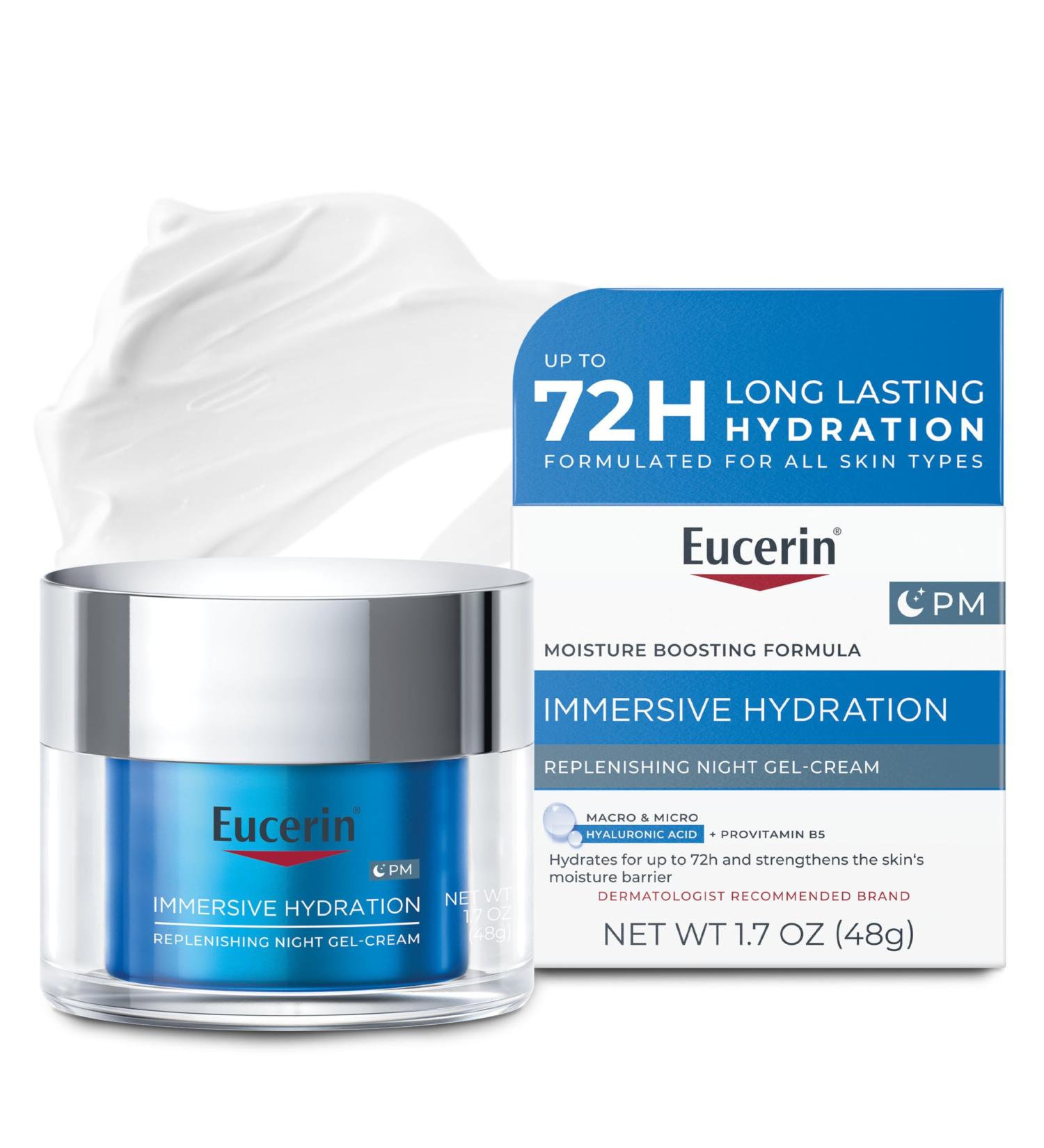 Eucerin Immersive Hydration Replenishing Night Gel Face Cream with Hyaluronic Acid and Provitamin B5 Ultra-Lightweight Face Moisturizer Reduces Look of Fine Lines and Wrinkles 1.7 Oz Jar - Buy Online on GoSupps.com