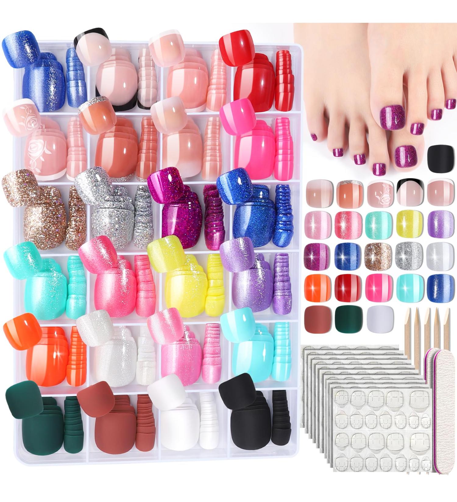 FANDAMEI Press on Toenails - 576PCS in 24 Colors | French Tip Glitter & Matte Glossy | Perfect Fake Toe Nails for Nail Art - Buy Online on GoSupps.com