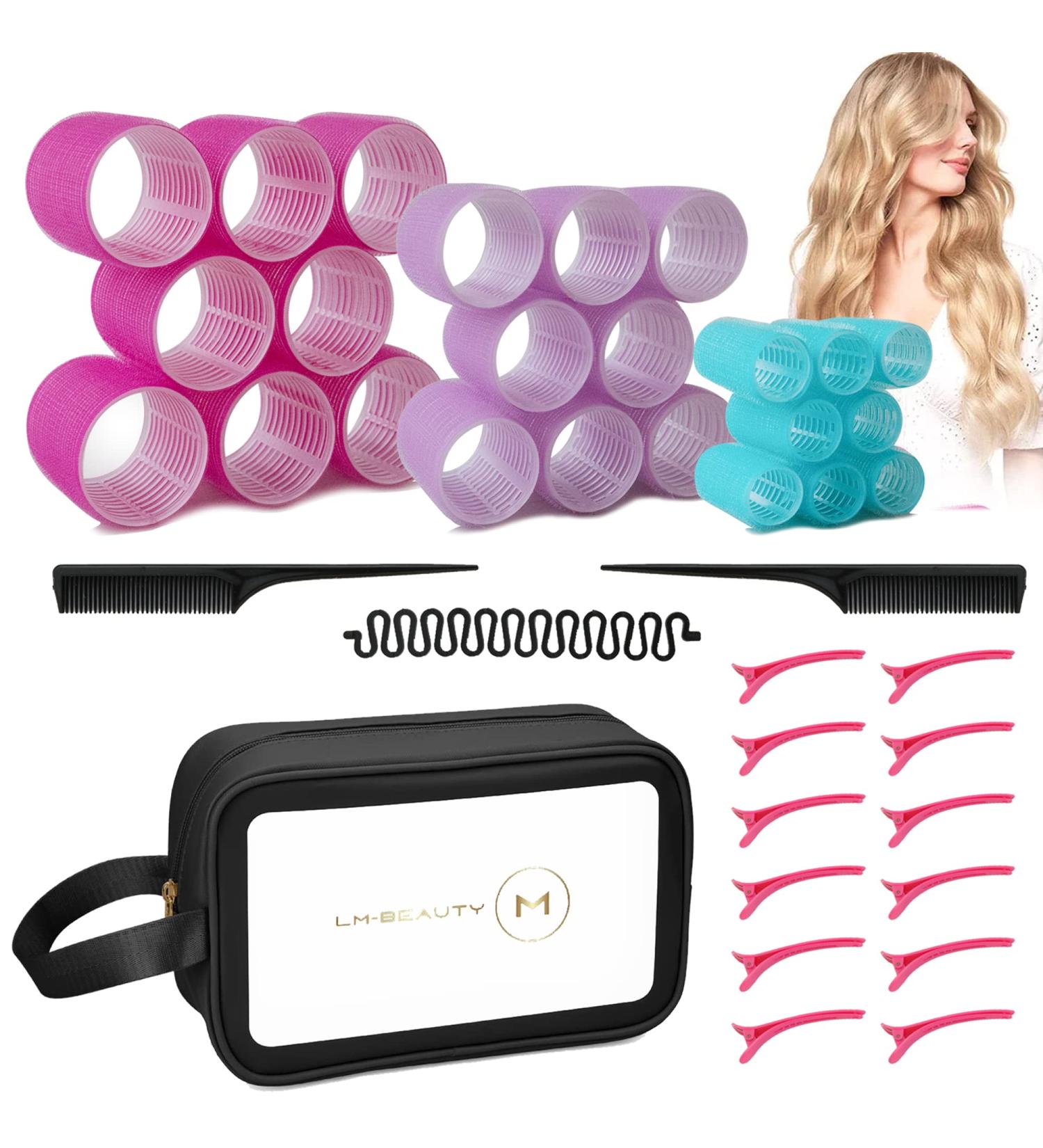 Lock Winder Large Curls Set - 40 PCS Self-Adhering Hair Rollers with Storage Bag | Jumbo & Small Heat-Free Curlers (64mm 48mm 25mm) - Buy Online on GoSupps.com