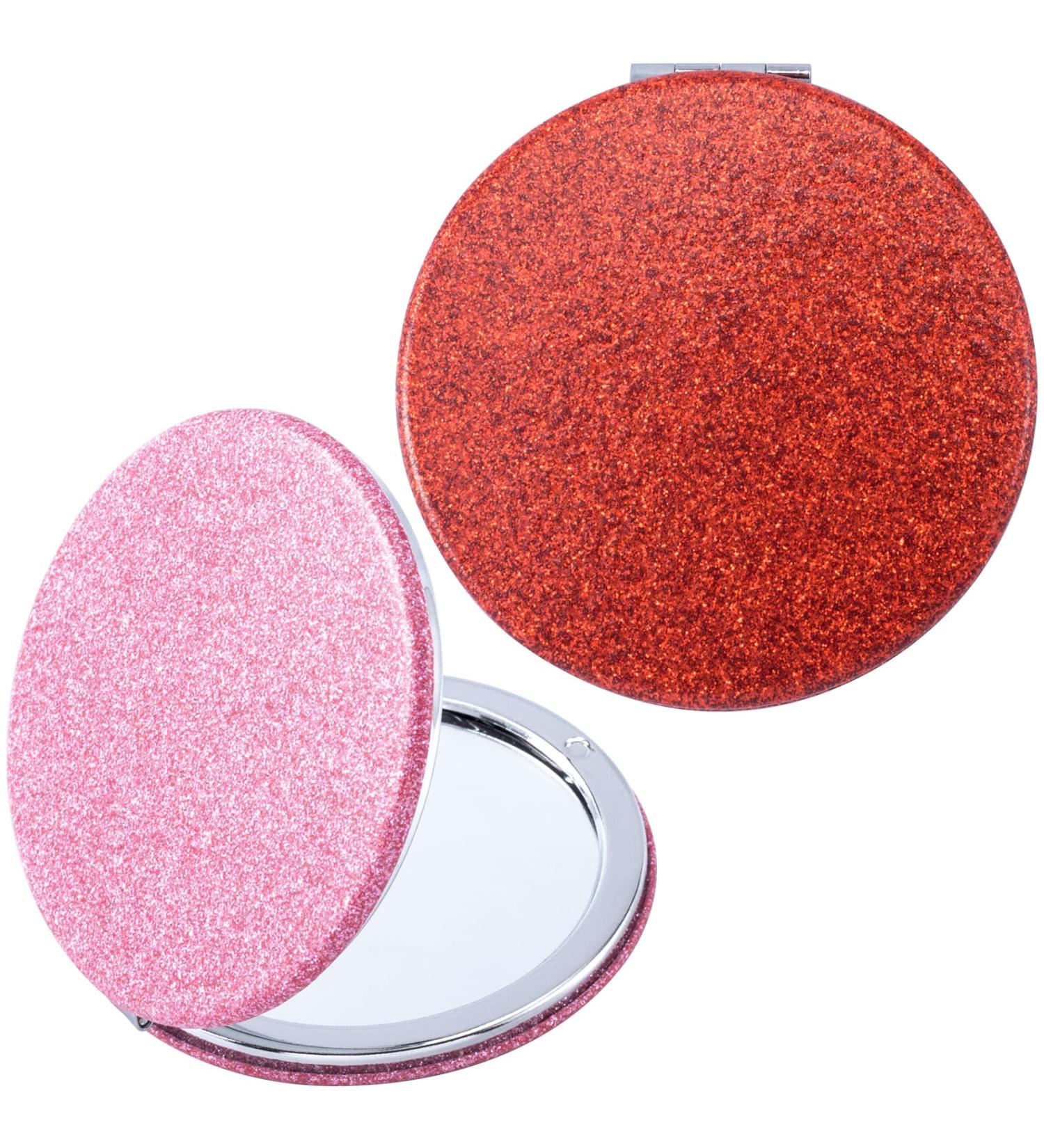 OIIKI 2pcs Red Pink Compact Pocket Mirror - Mini Glitter Purse Mirror for Women Girls - Travel Makeup Handheld 2-Sided Mirror with 1x/2x Magnification - Buy Online on GoSupps.com