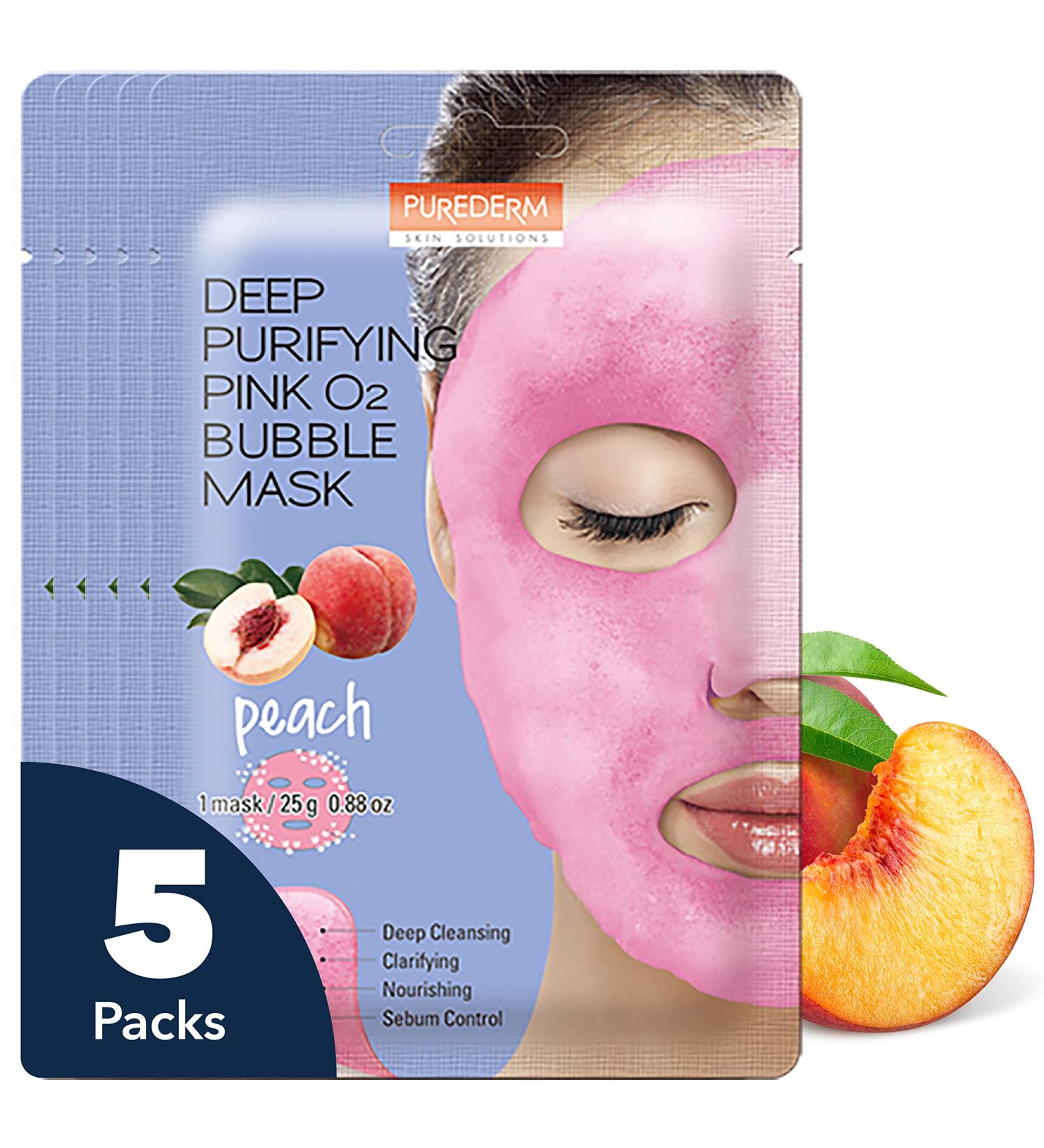 PURDERM Deep Purifying Pink O2 Bubble Mask 0.88oz x 5ea - Korean Beauty Cleanser with Peach Extract and Charcoal for Nourishing and Sebum Control - 5 Count - Buy Online on GoSupps.com