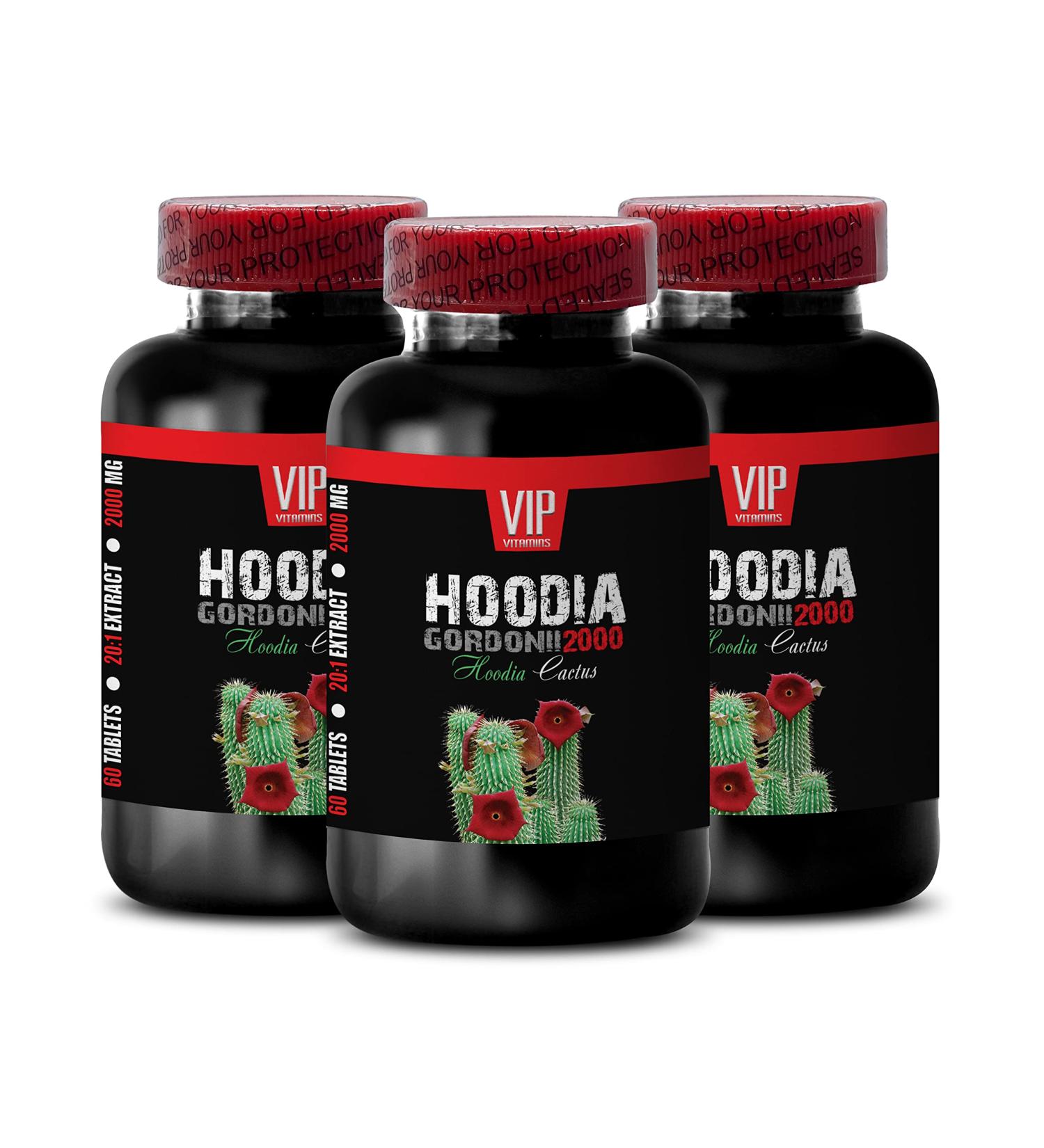 VIP VITAMINS Pure Hoodia Gordonii Extract 2000mg - Highly Effective Appetite Suppressant - 3 Bottles (180 Capsules) - Buy Online on GoSupps.com