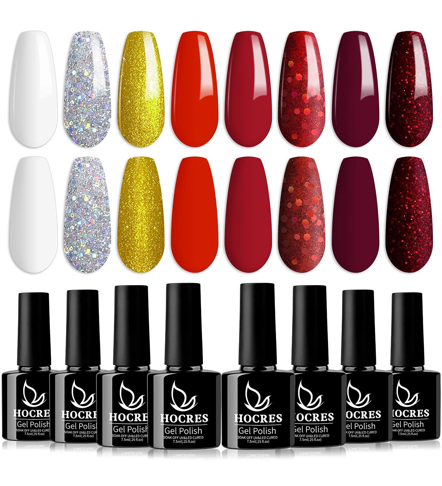 Red Gel Nail Polish Set - 8 Classic Colors, Shimmer Red, Burgundy, White, Yellow - Soak Off LED Gel Kit - DIY Minicure at Home - 7.5ml - Buy Online on GoSupps.com
