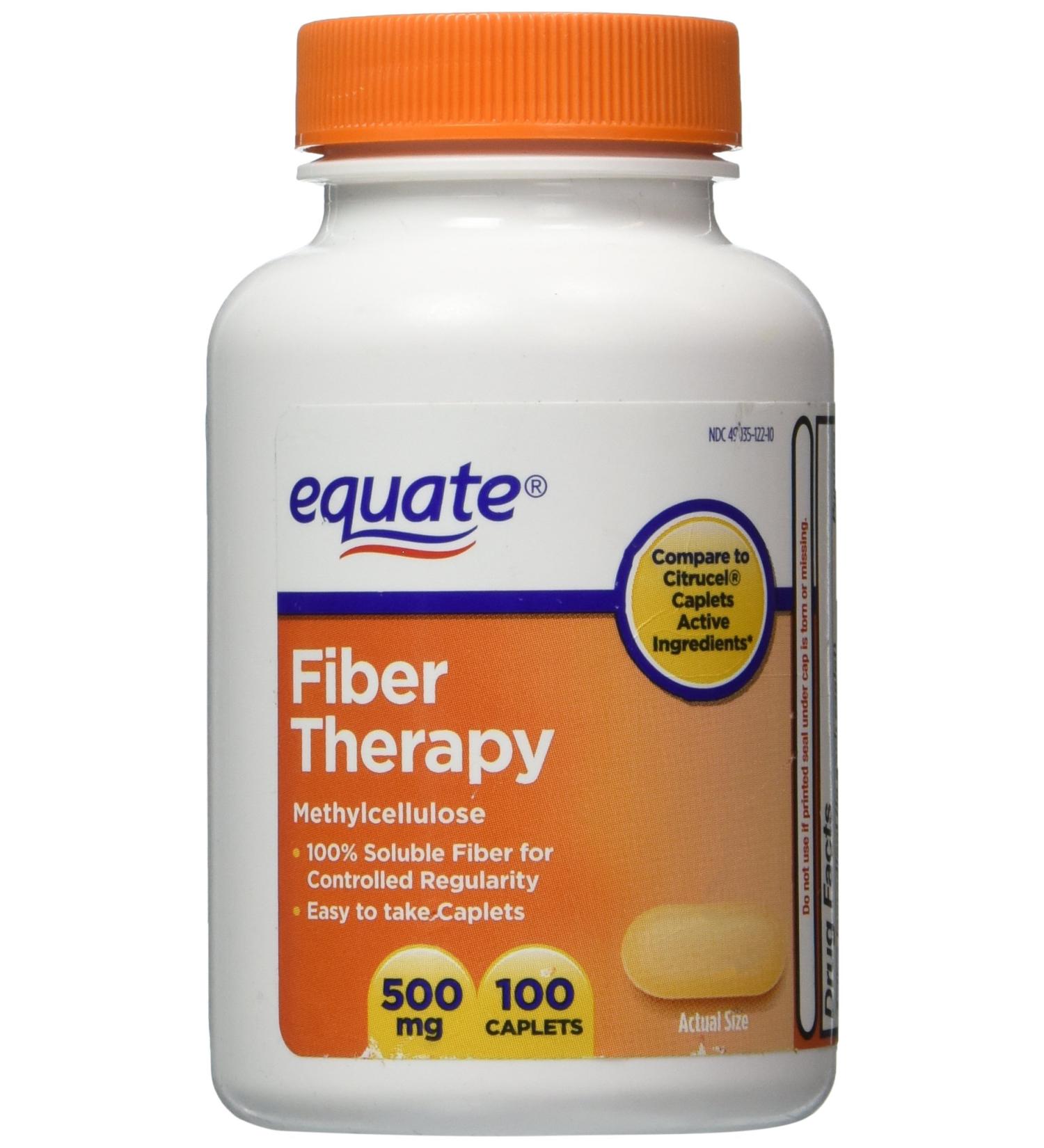 Equate Fiber Therapy For Regularity Fiber Supplement Caplets 500mg 100-Count Bottle