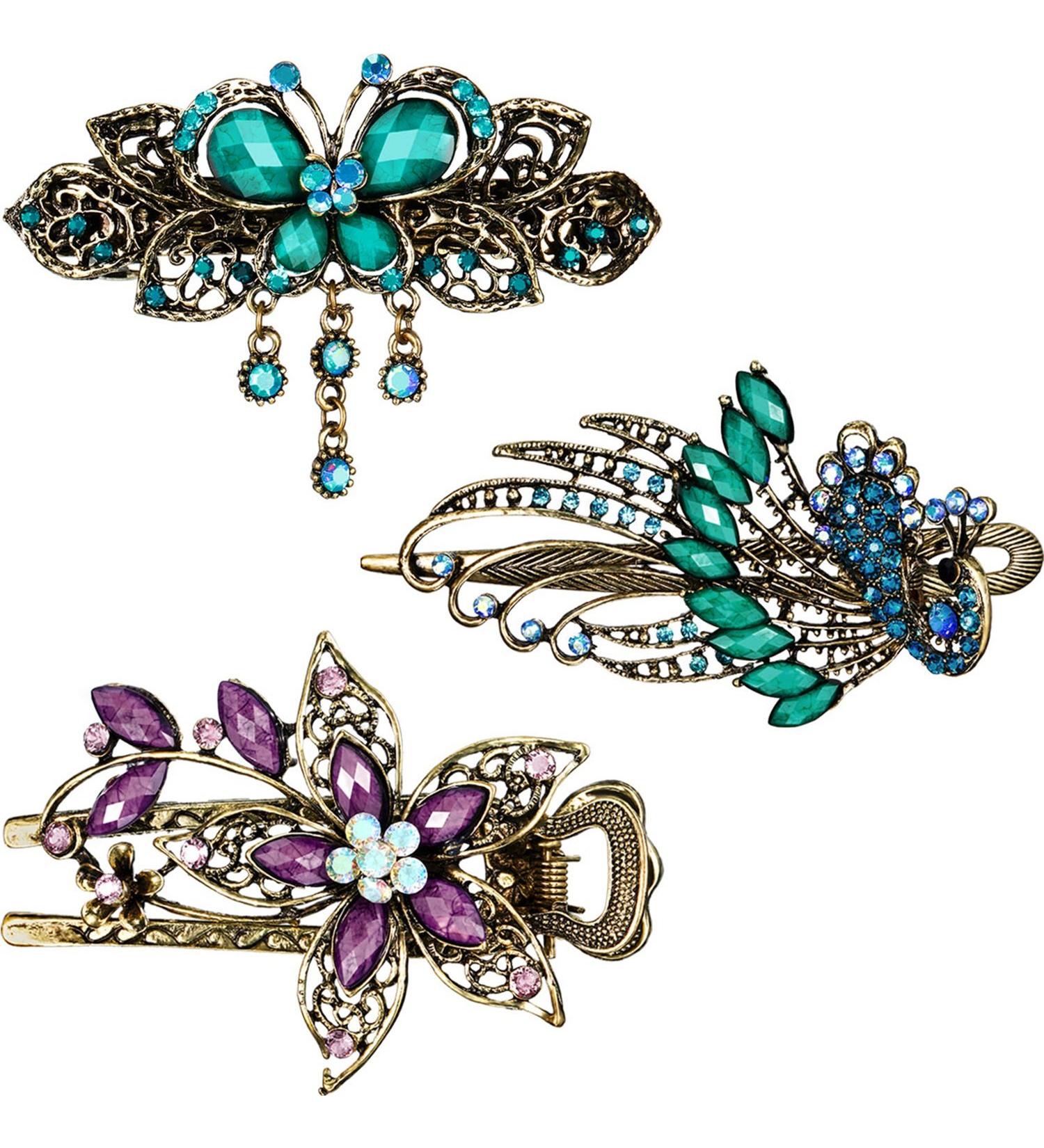 Women's Retro Vintage Metal French Barrette Hair Clips Set - 3 Pieces (Style A) - Buy Online on GoSupps.com