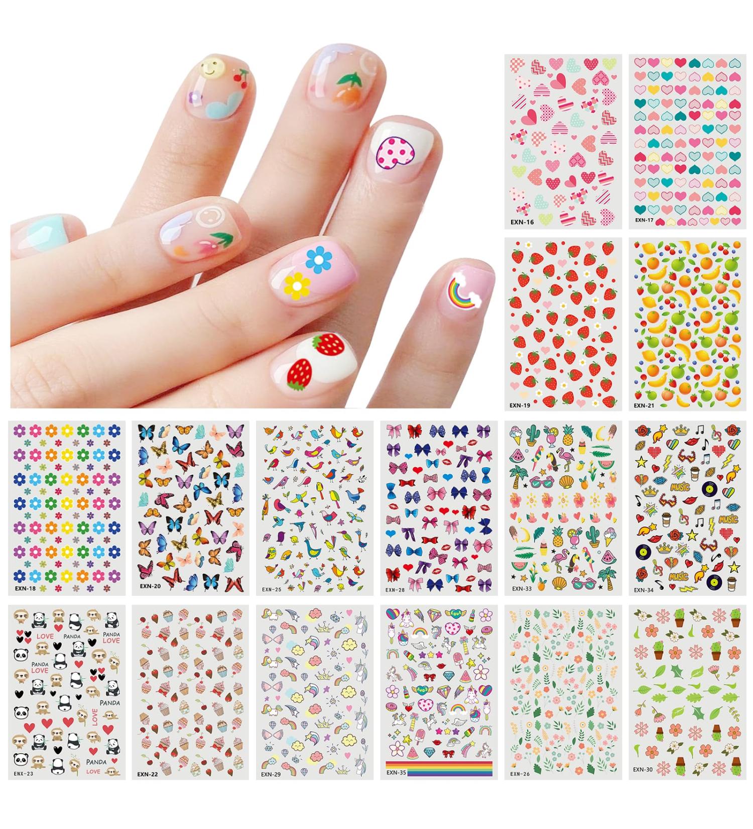 JMEOWIO 18 Sheets Cute Nail Stickers for Kids Nail Art Stickers Decals Self-Adhesive Rainbow Heart Flower Fruit Nail Supplies Nail Art Design Decoration Accessories - Buy Online on GoSupps.com