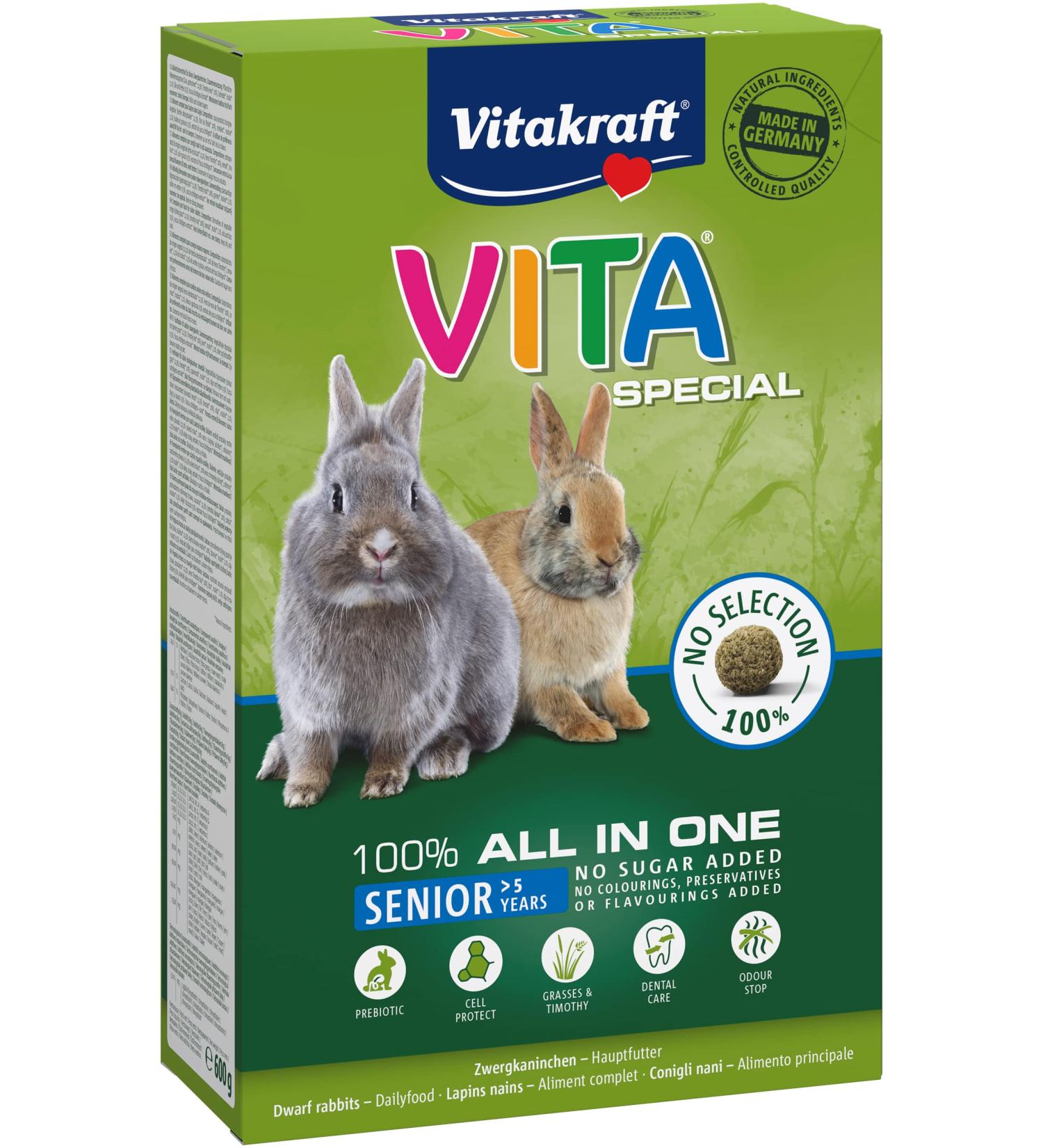 Vita Power Vita Special for Senior Dwarf Rabbits - Nutrient-Rich Main Feed with Hay & Omega Fatty Acids - No Added Sugar or Grain (600g) - Buy Online on GoSupps.com