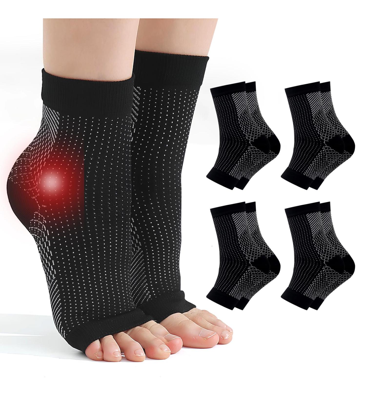 Plantar Fasciitis Compression Socks - 4 Pairs for Neuropathy & Ankle Support - Black - L-XL - Buy Online on GoSupps.com