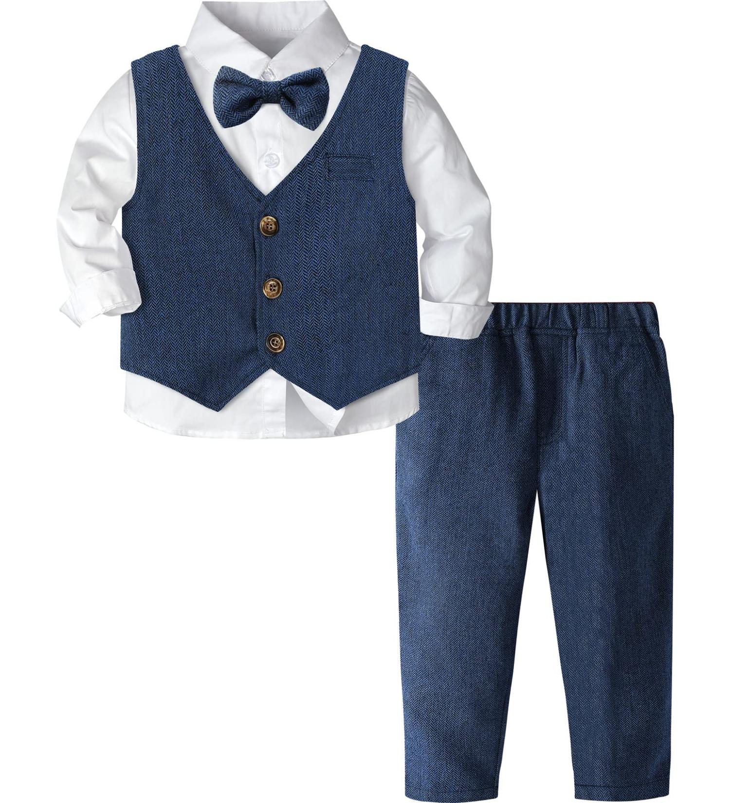 Mint Green Baby Boys Wedding Suit 3pcs Herringbone Tweed Outfit Set | 2-3 Years Blue - Buy Online on GoSupps.com