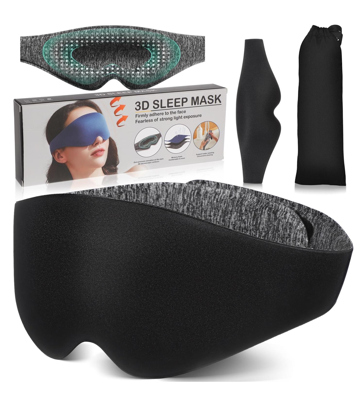 3D Sleep Mask for Men & Women | Light-Blocking Eye Mask for Travel & Sleep | Adjustable Soft Black Sleeping Mask - Buy Online on GoSupps.com