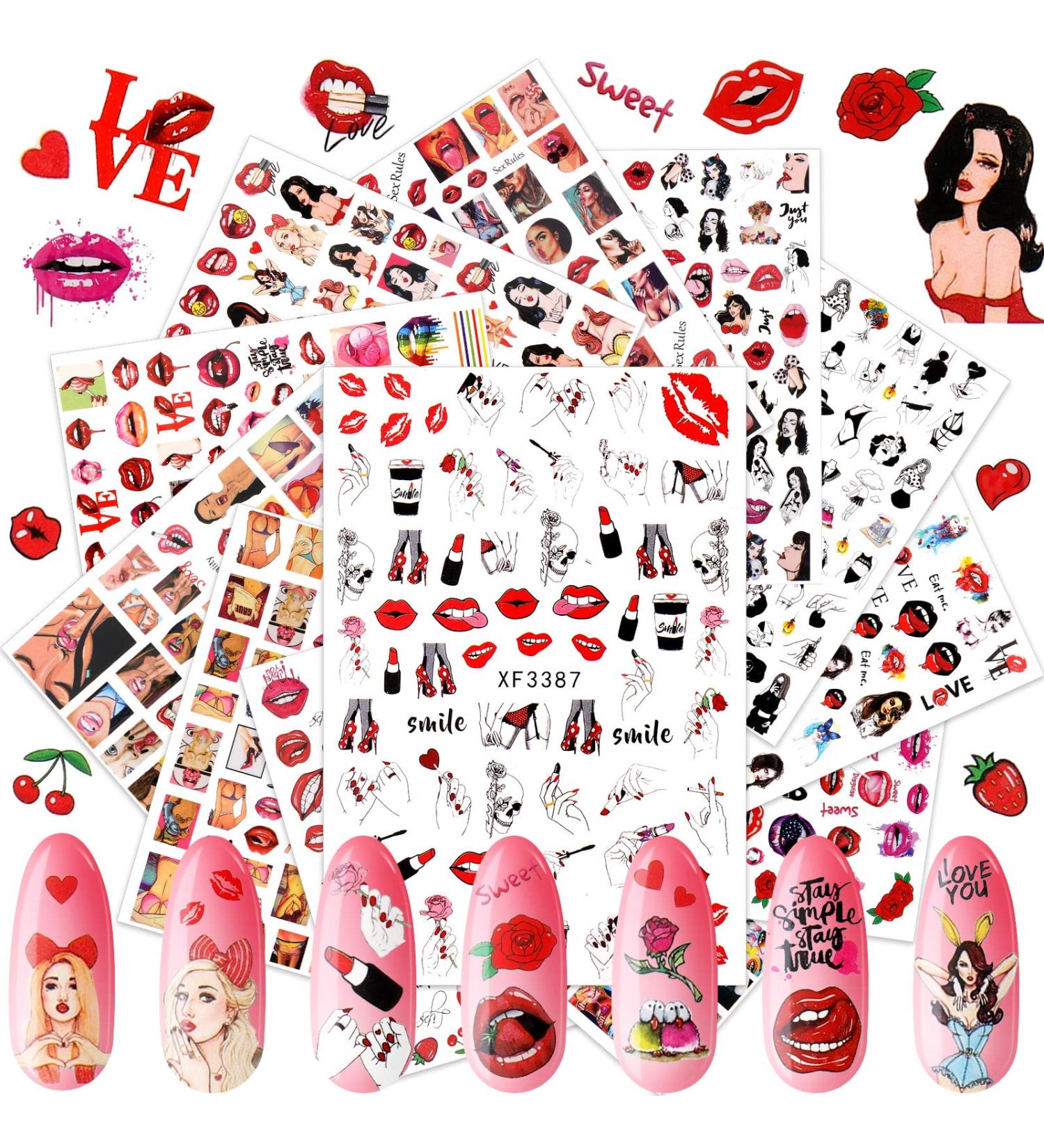 Lips Nail Art Stickers - Valentine's Day Decals for Women and Girls - Buy Online on GoSupps.com