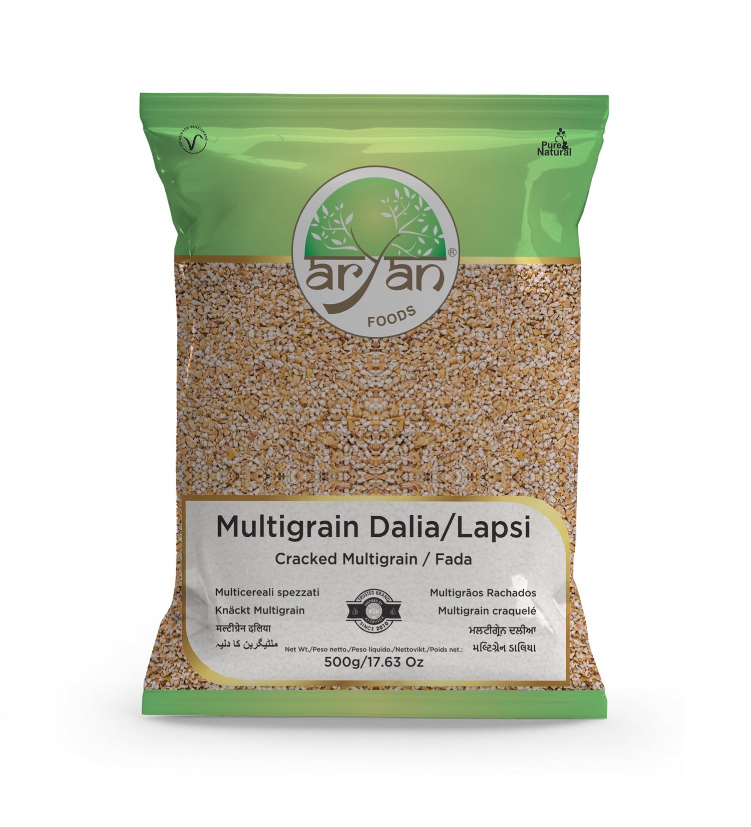 Aryan Multigrain Dalia Lapsi- 500gm Cracked Multigrain Cereals Source of High Fibre Natural & Vegan No Preservatives and Additives