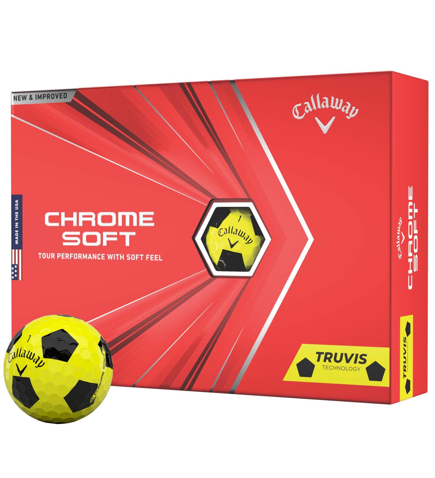 2020 Callaway Chrome Soft Yellow/Black Truvis Golf Balls - Enhanced Performance - Buy Online on GoSupps.com