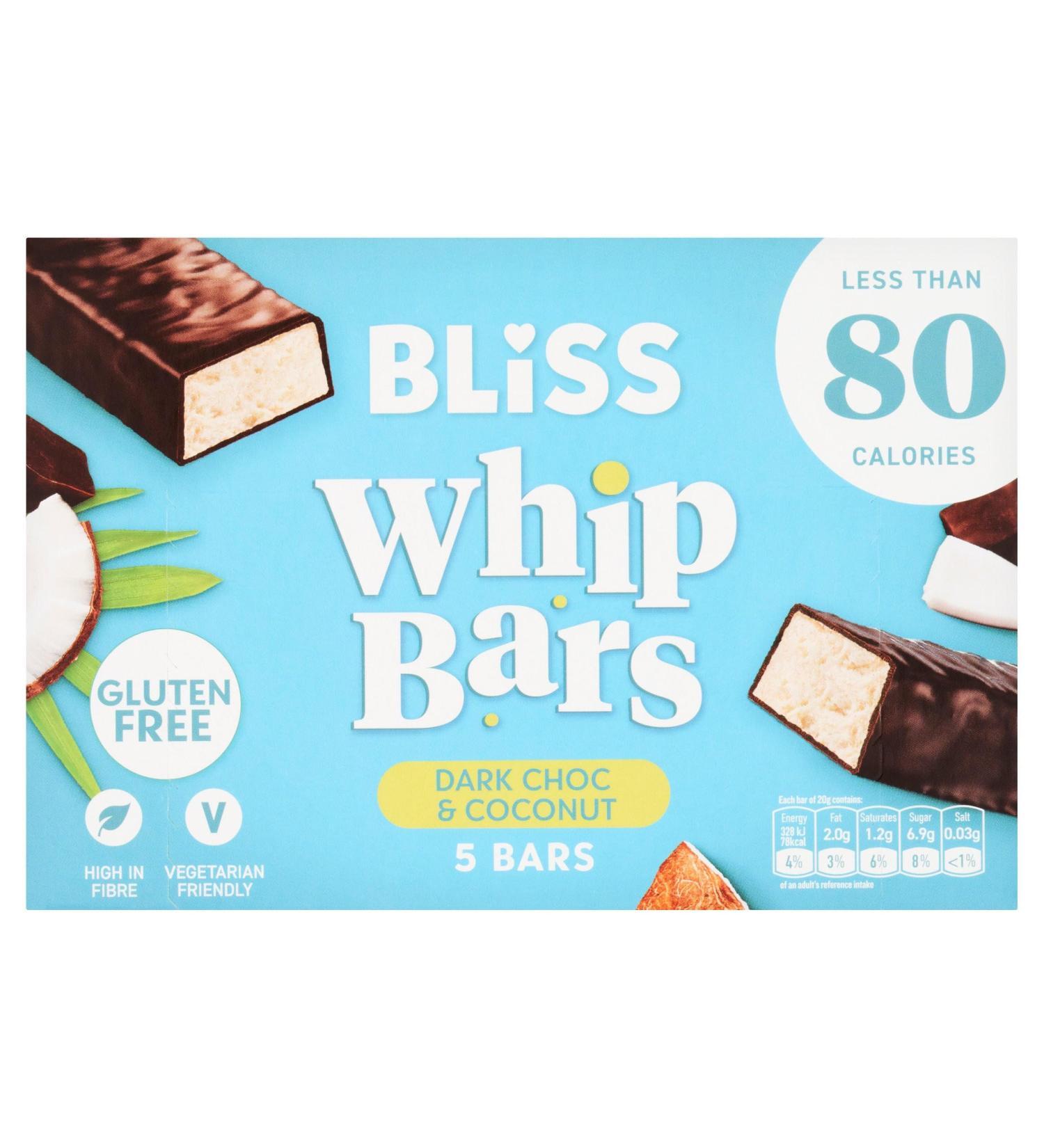 Bliss Bliss Pack of 5 Dark Chocolate and Coconut Whipped Bars 20g (100g)