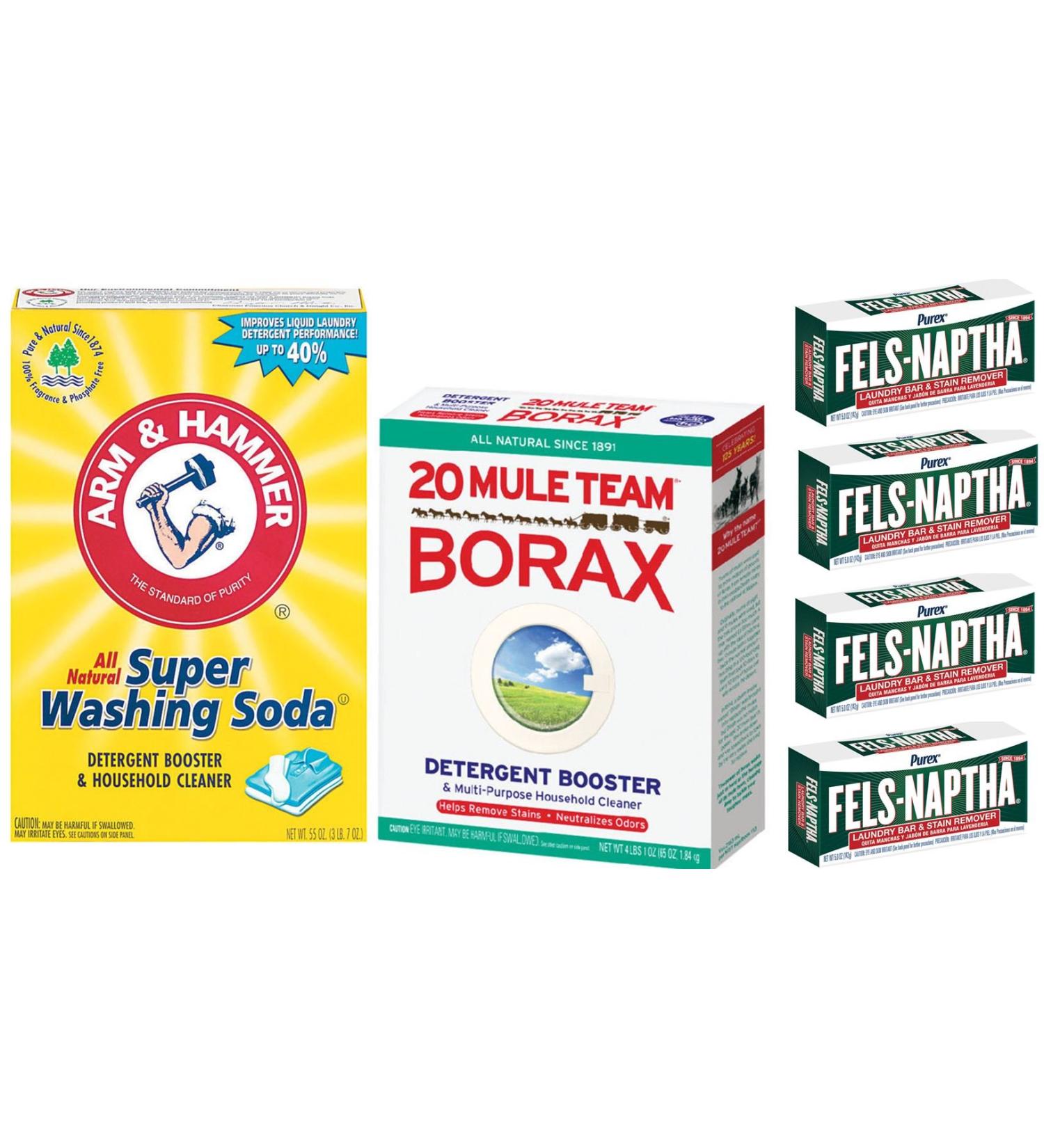 Fels Naptha Laundry Soap Kit with Borax & Washing Soda - 4 Bars, Natural Laundry Booster - Buy Online on GoSupps.com