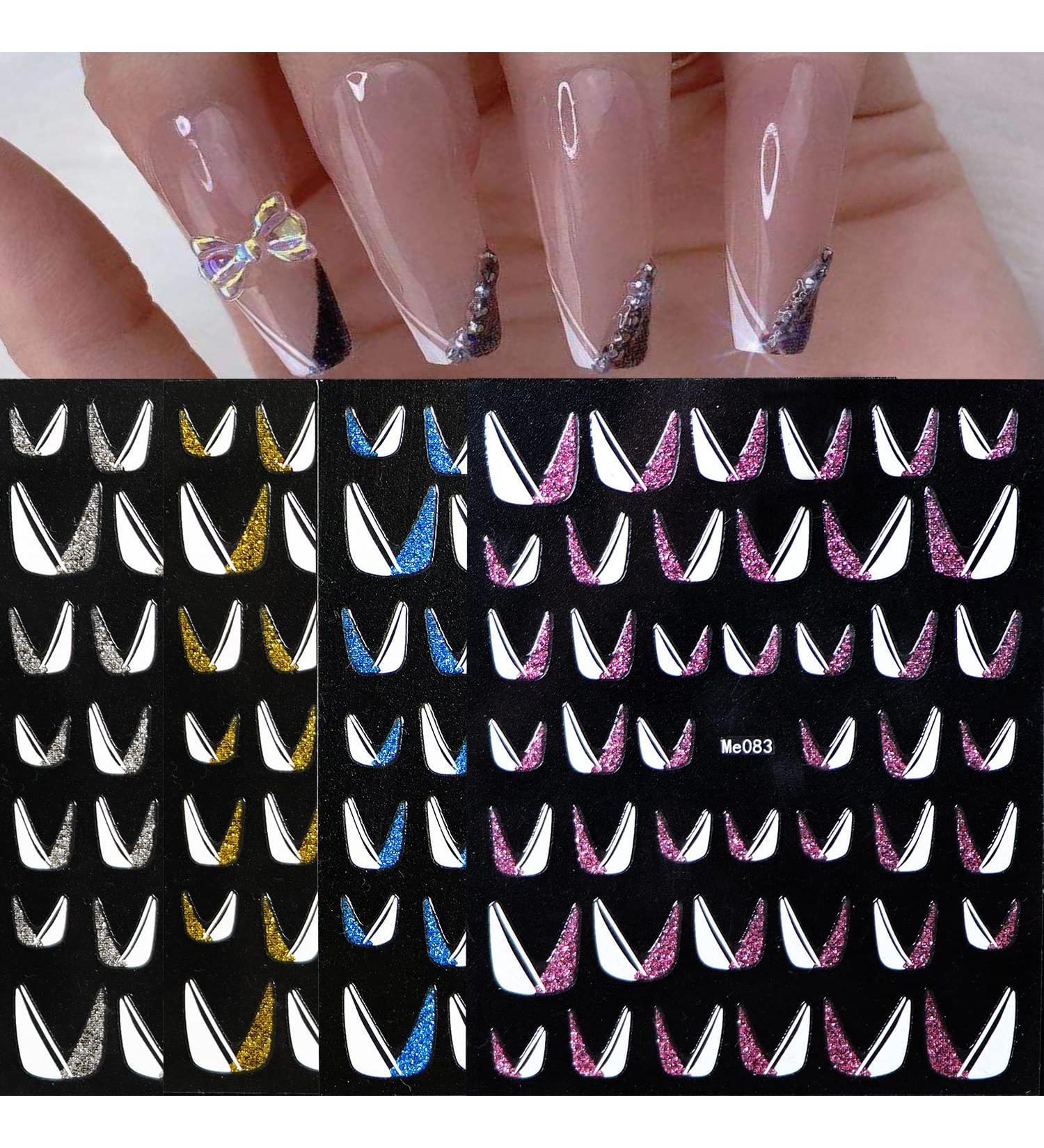 8 Sheet French Tip Colorful Nail Art Stickers Decals Self-Adhesive Line Design Manicure Tips Nail Decoration for Women Girls Gift - Buy Online on GoSupps.com