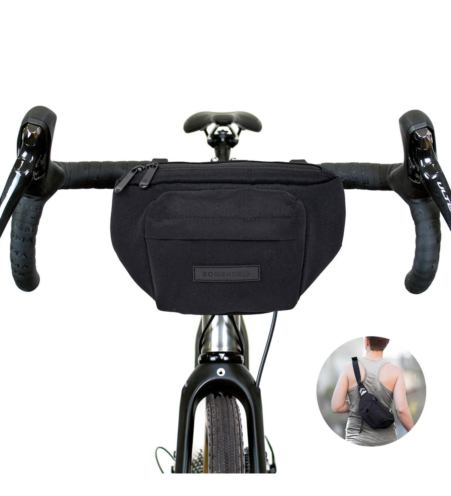 BOMENCE Small Bike Handlebar Pocket - 2-in-1 Sustainable Belt & Hip Pocket Made from Recycled PET (Black) - Buy Online on GoSupps.com