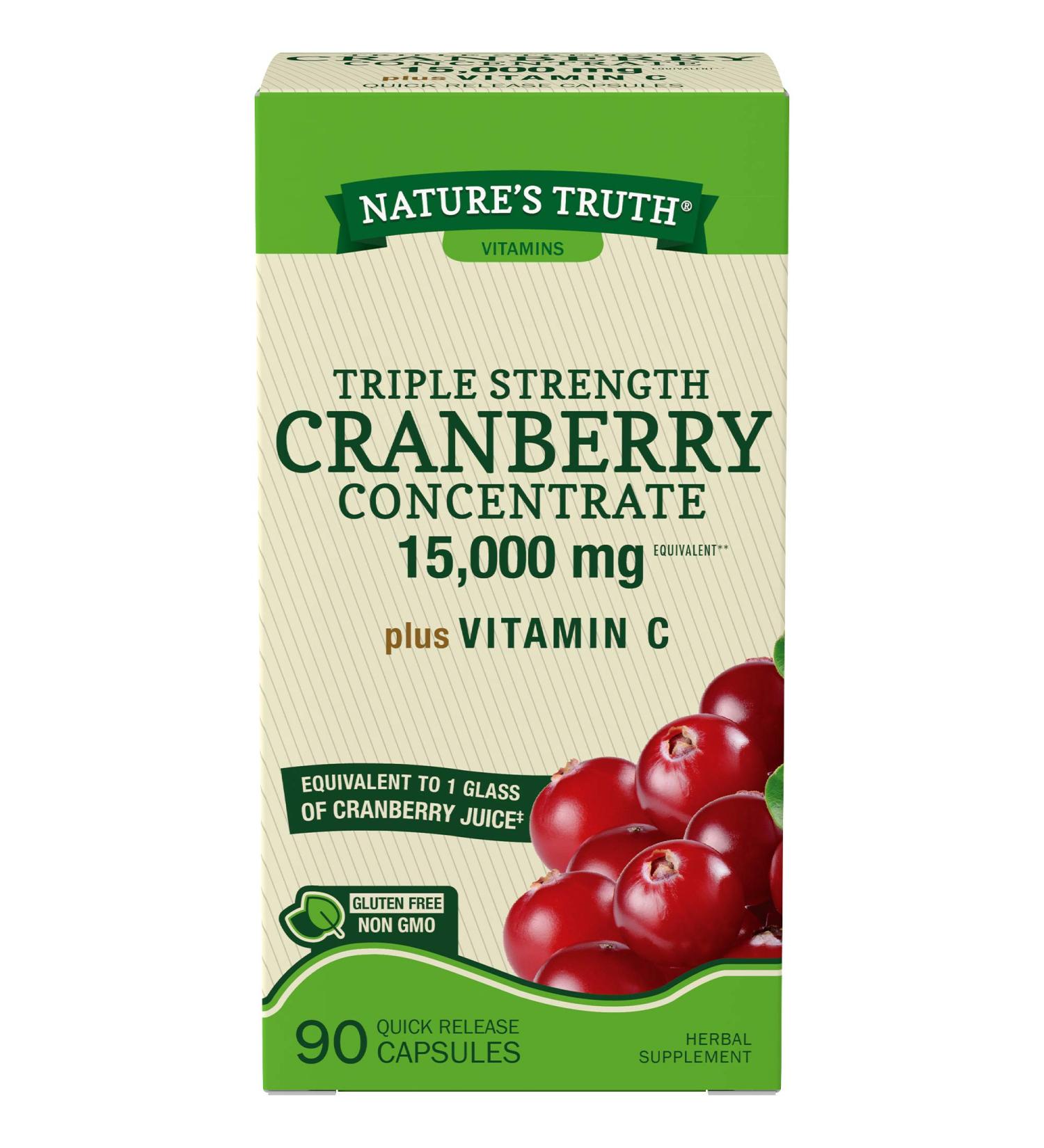Nature's Truth Triple Strength Cranberry Concentrate + Vitamin C - 15000 mg, 90 Capsules - Buy Online on GoSupps.com