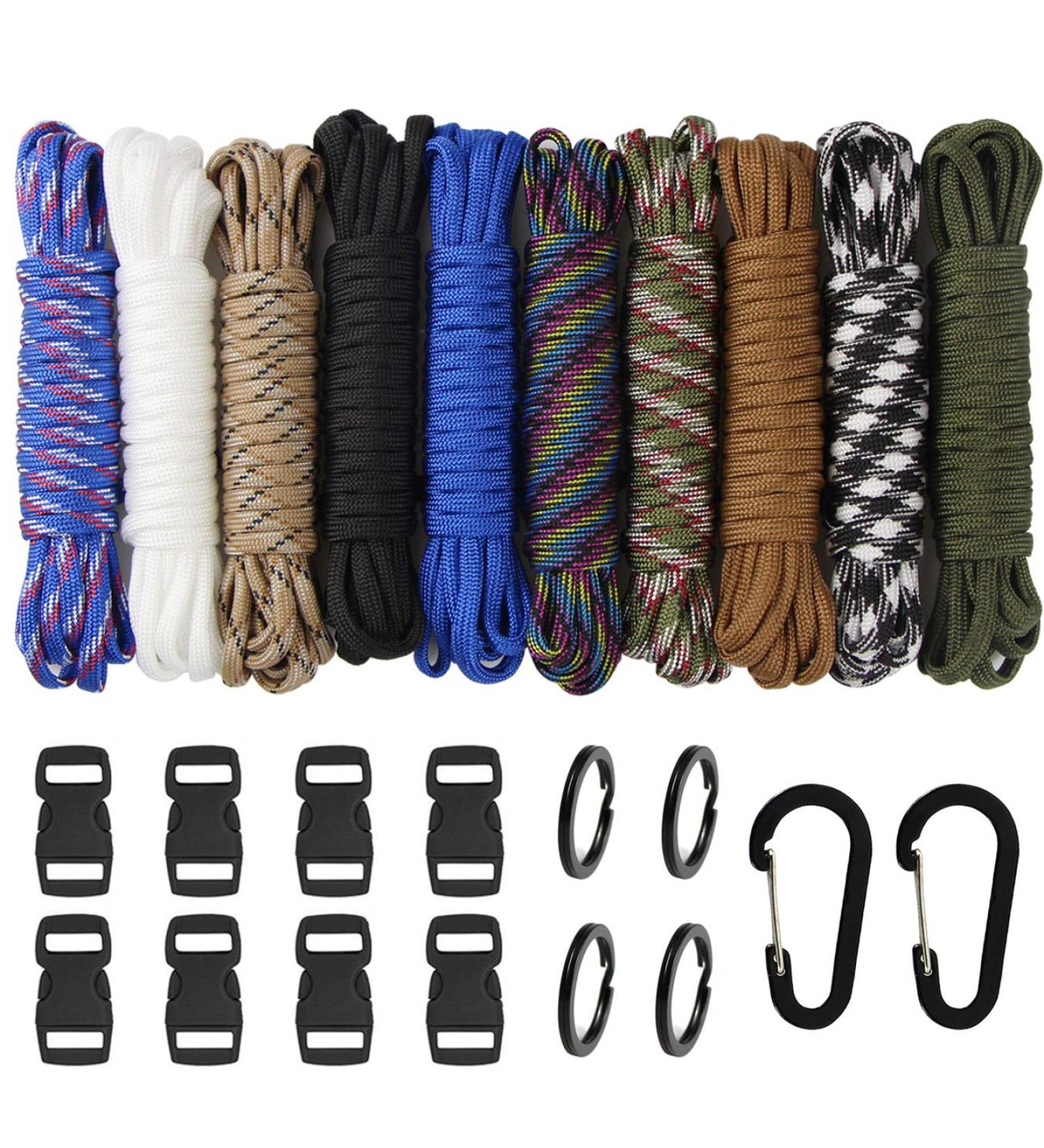 Aufodara 24er Set Paracord Bracelets - DIY Nylon Rope Kits with Black Plastic Click Closure Key Ring & Carabiner Hook - Buy Online on GoSupps.com