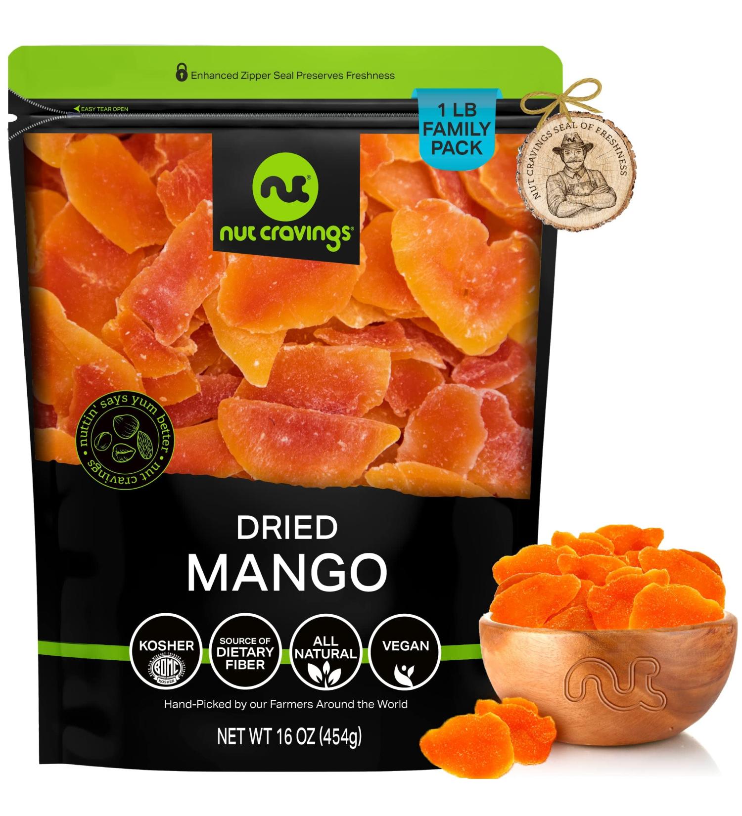 Sun Dried Mango Slices with Added Sugar (16oz) - Sweet Dehydrated Fruit Snack in Resealable Bag - Vegan & Kosher Certified - Buy Online on GoSupps.com