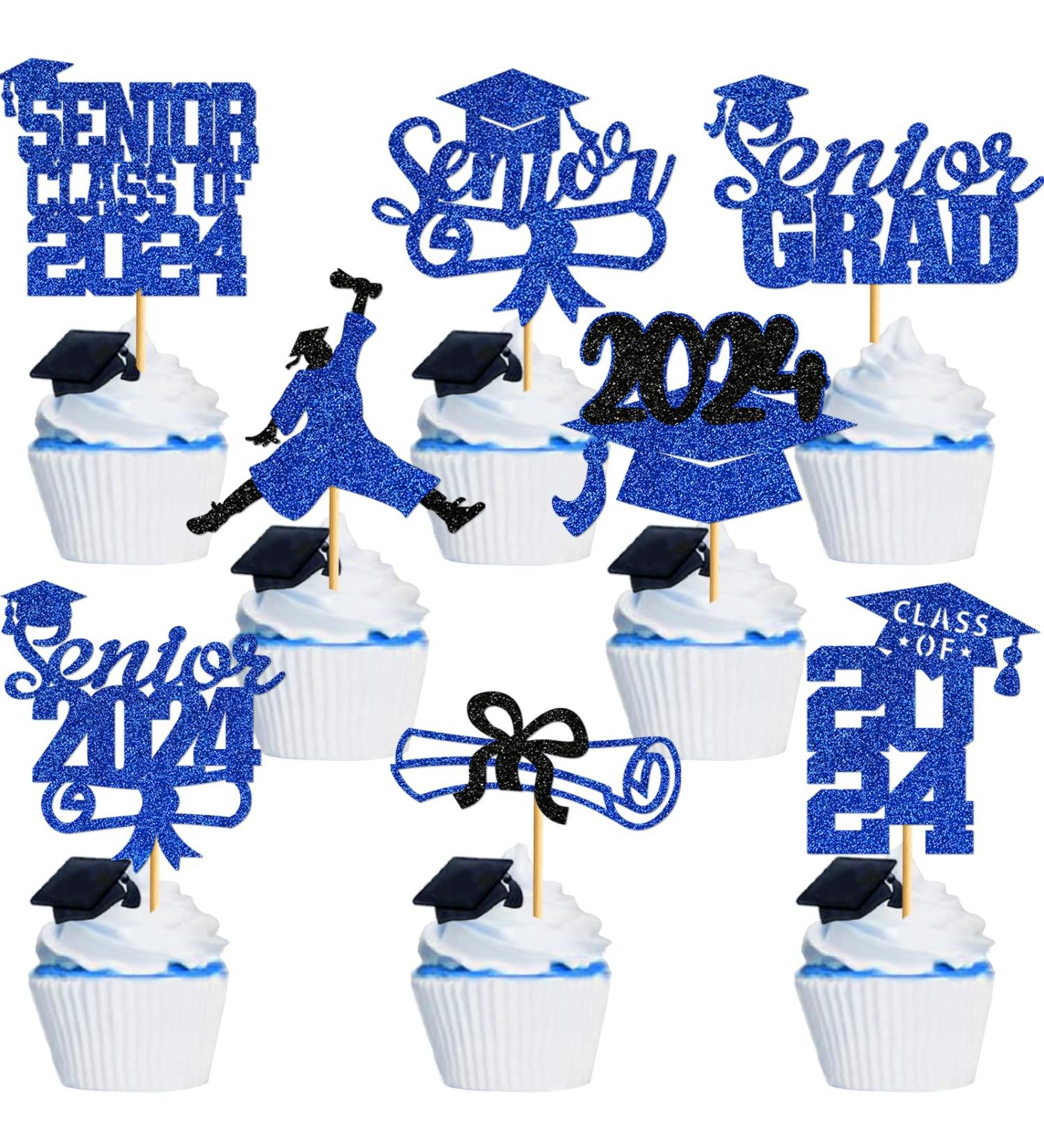 40Pcs Graduation Cupcake Toppers 2024 Blue Glitter Senior Class of 2024 Cupcake Toppers Diploma Grad Cap Cupcake Picks 2024 for Grade Graduation Party Supplies - Buy Online on GoSupps.com
