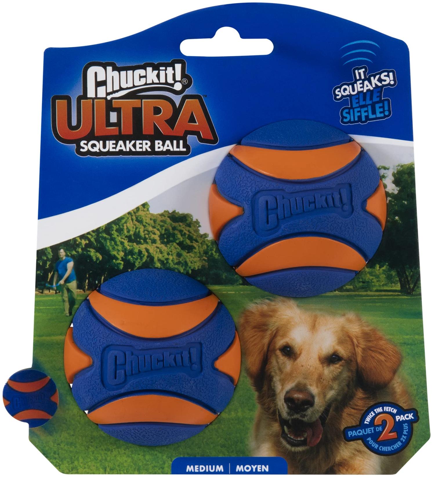 Chuckit! Ultra Squeaker Ball Medium - Pack of 2 | Durable Dog Toy - Buy Online on GoSupps.com