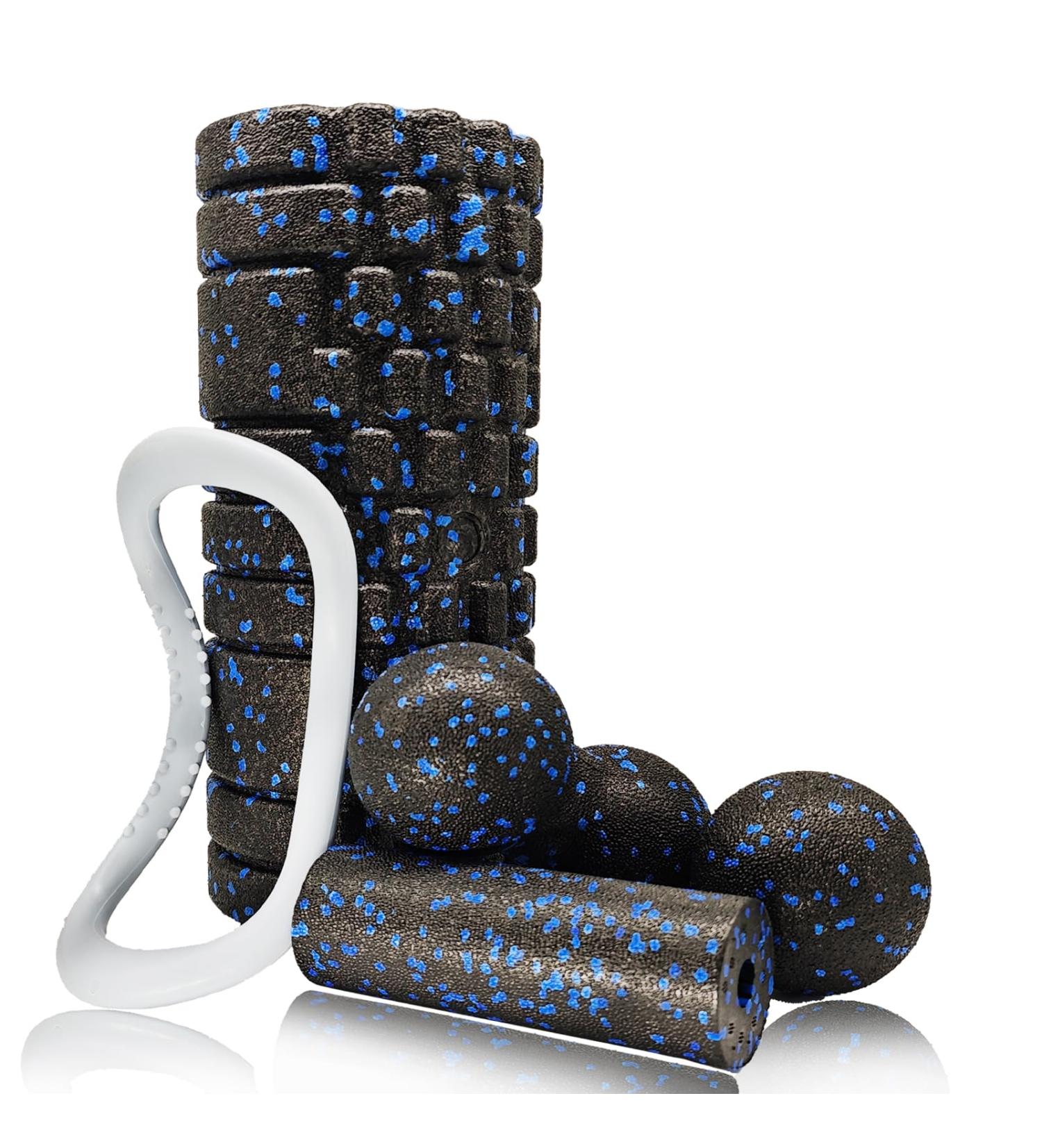 Krtoyust Fascia Roll Set - 3D Textured Massage for Muscle Relaxation | Mini Roll Fascia Ball & Duoball | Black Blue - Buy Online on GoSupps.com