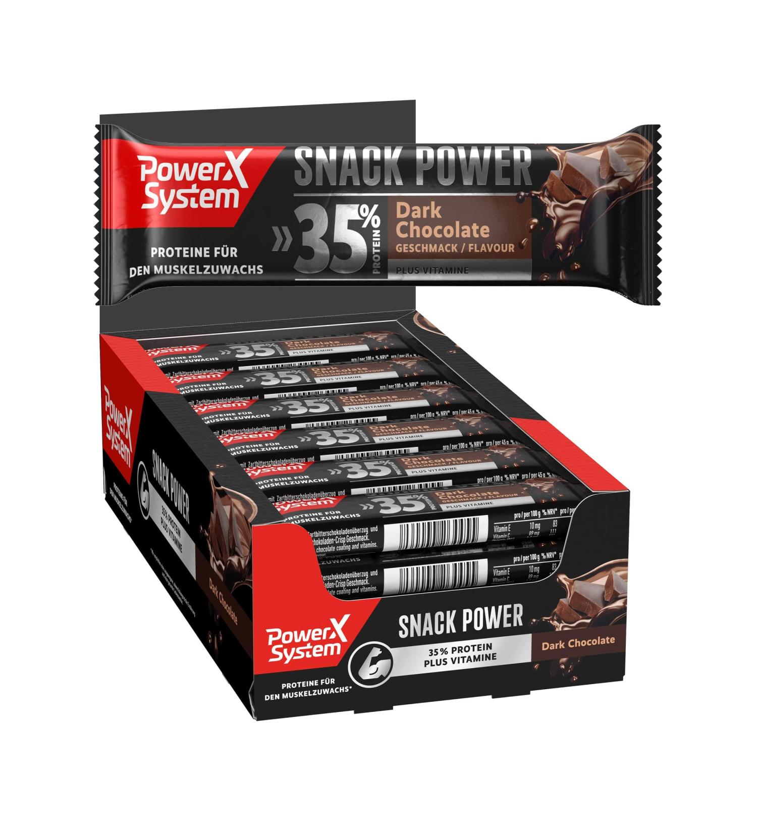 Power System Snack Power Dark Chocolate Protein Bar 24x45g | 35% Protein - Buy Now! - Buy Online on GoSupps.com
